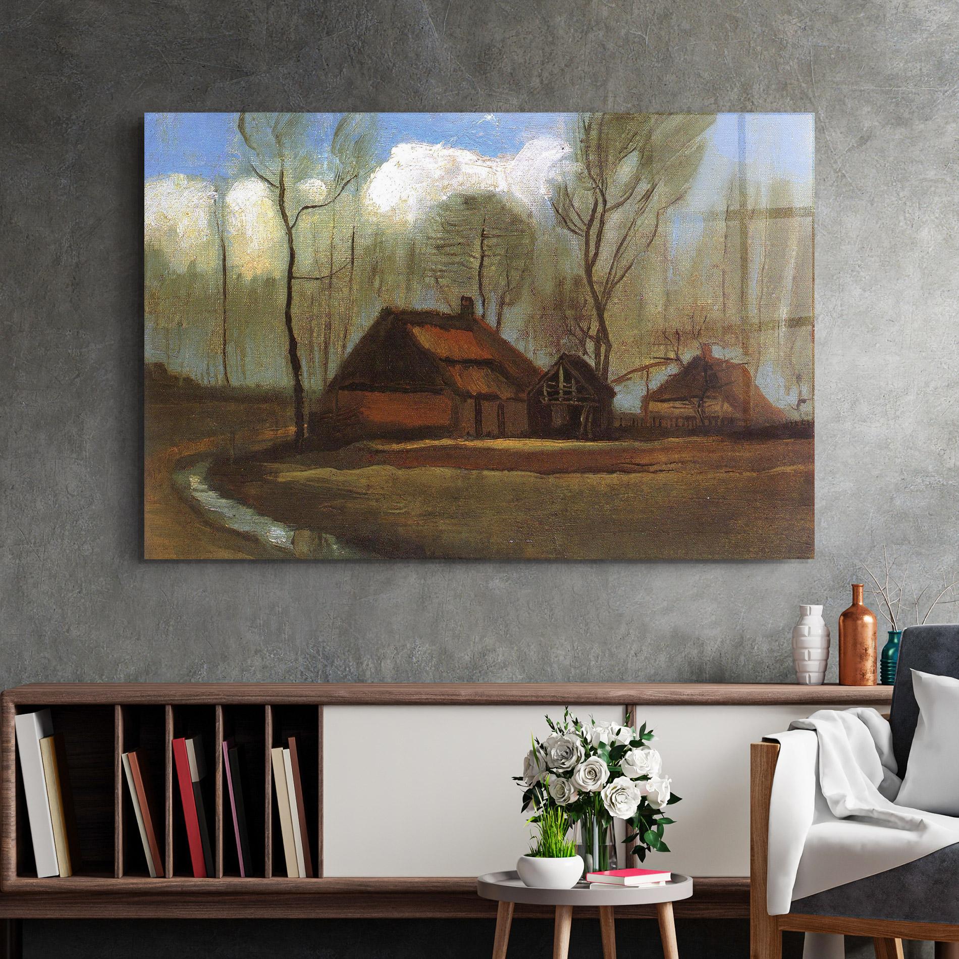 Стъклена картина Farmhouses Among Trees mockup 2