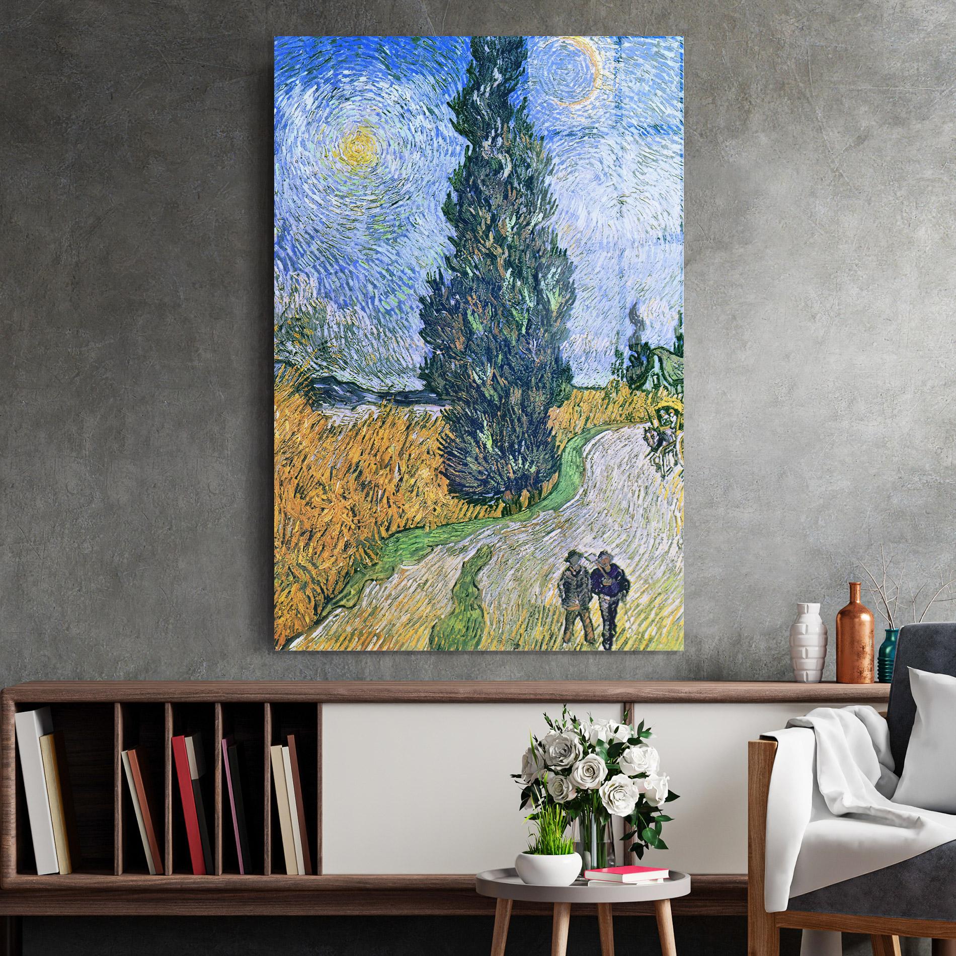 Стъклена картина Road With Cypress mockup 2