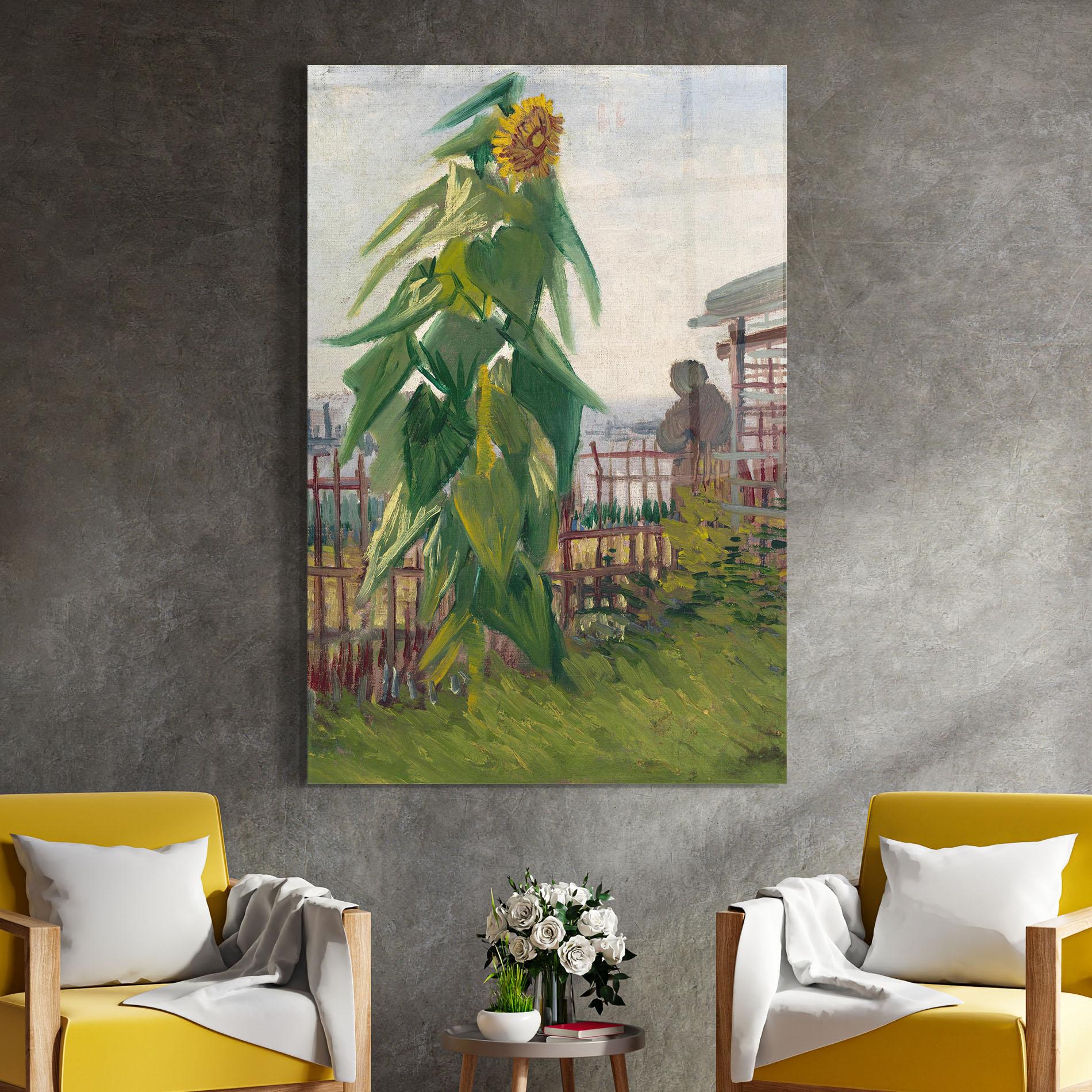 Стъклена картина Allotment With Sunflower mockup 4