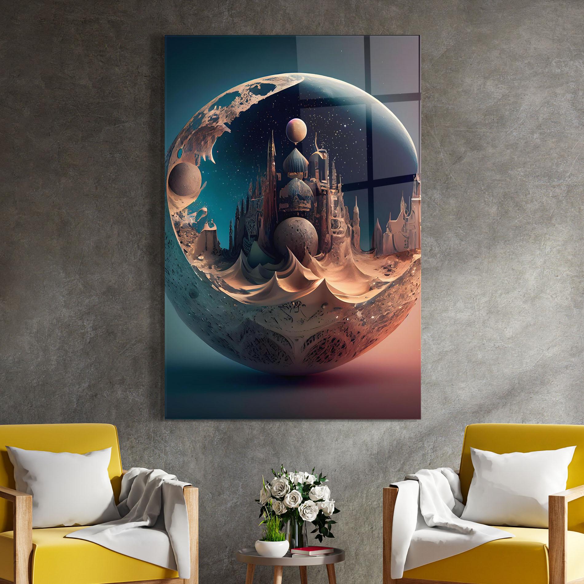 Стъклена картина Fantasy Planet Castle mockup 4
