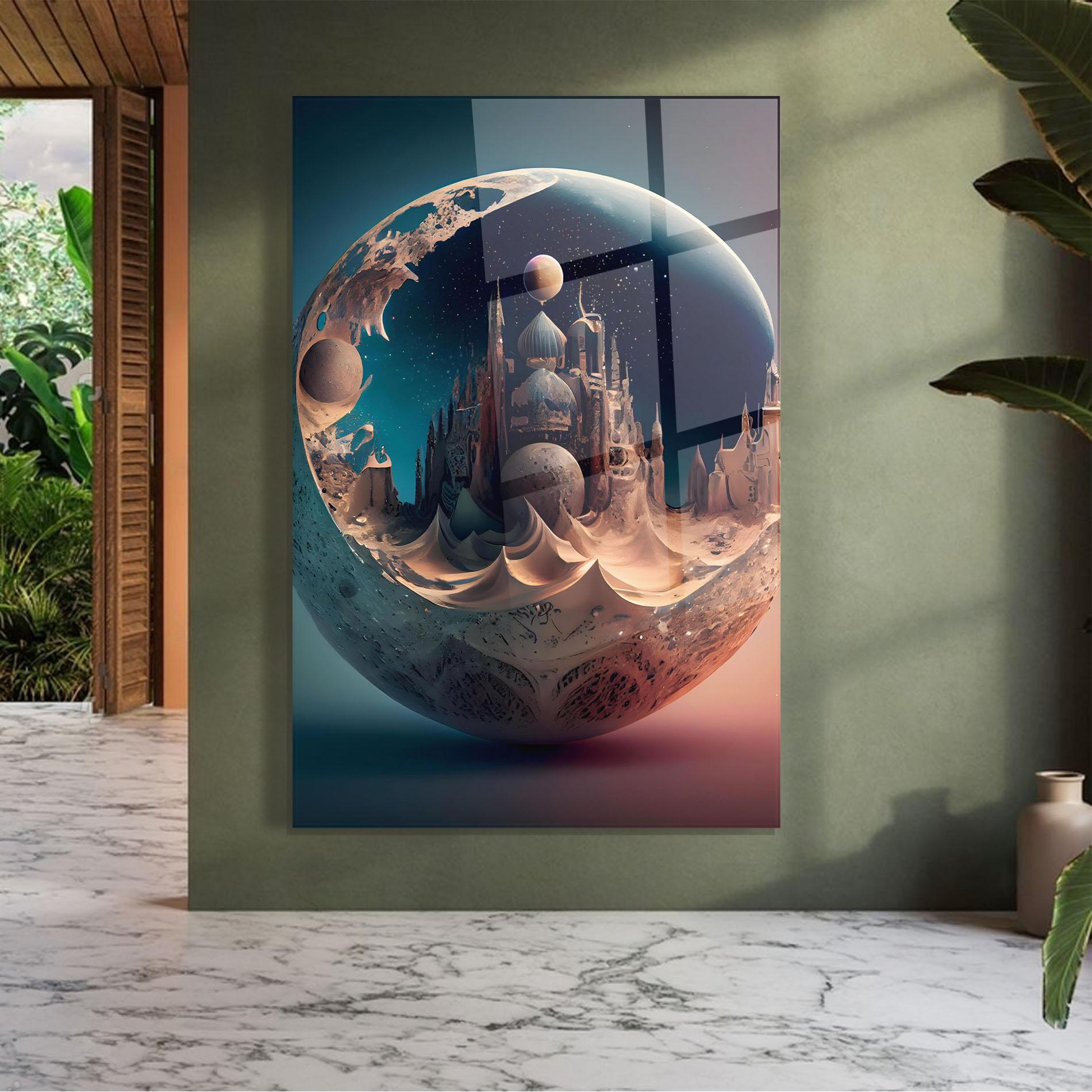 Стъклена картина Fantasy Planet Castle mockup 7