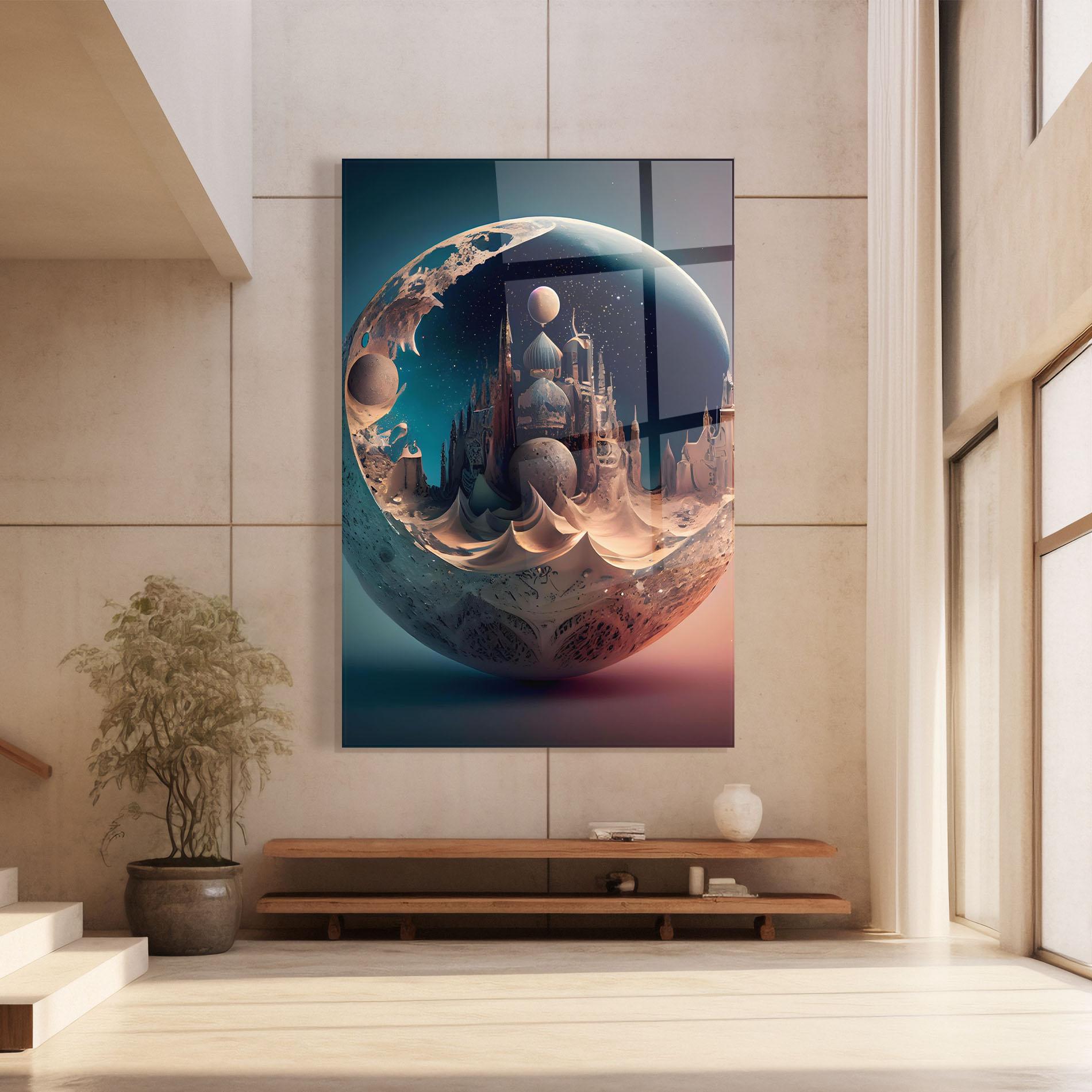 Стъклена картина Fantasy Planet Castle mockup 8