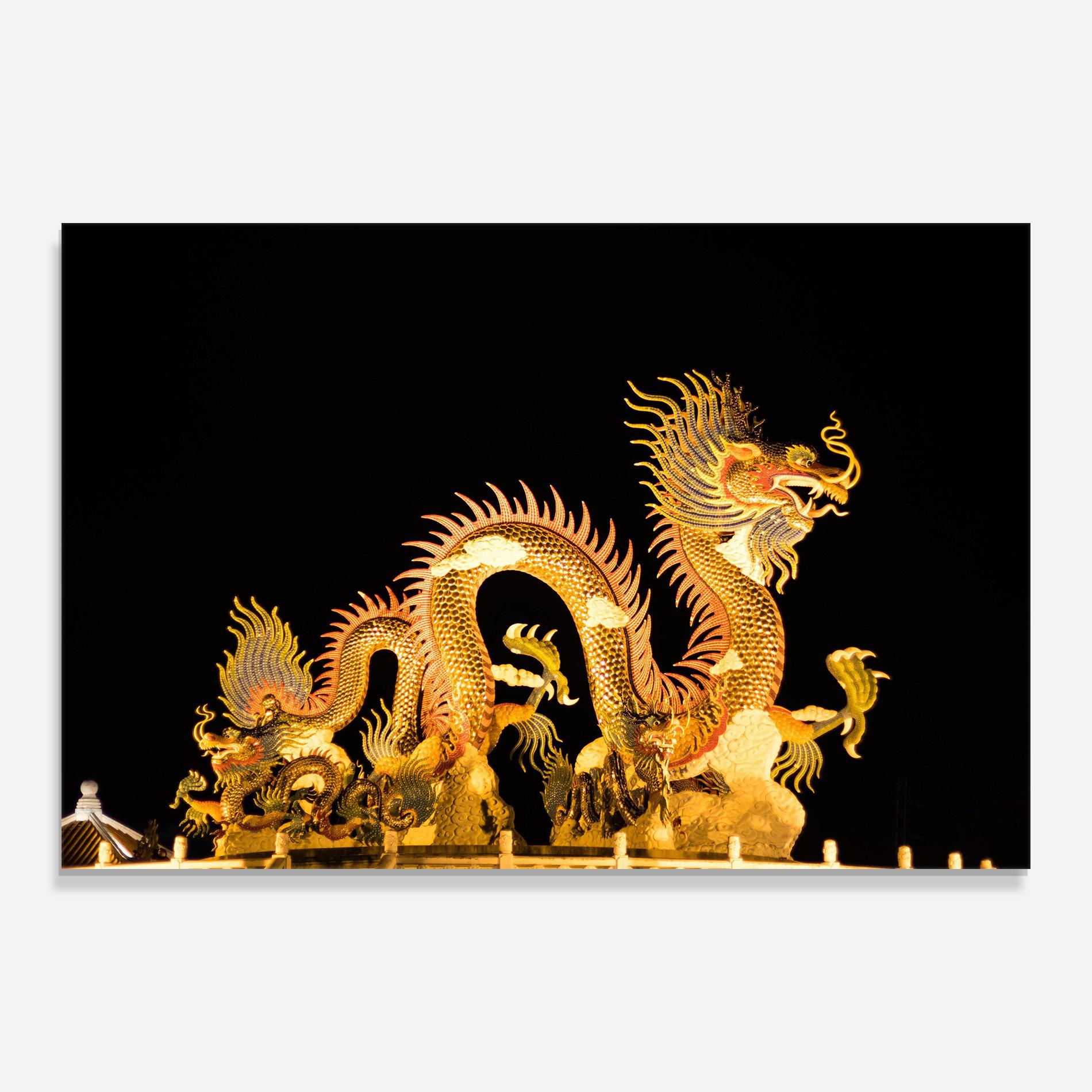 Стъклена картина Golden Dragon Lights mockup 0