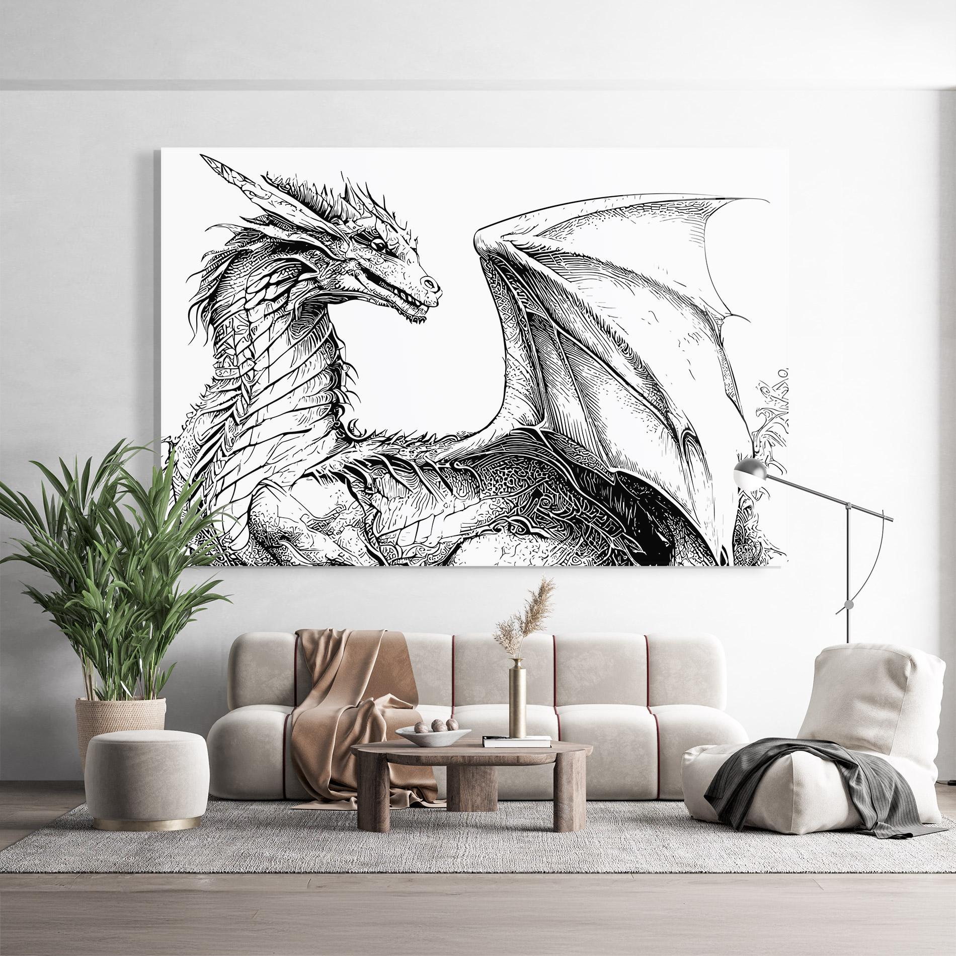 Стъклена картина Dragon Sketch mockup 9