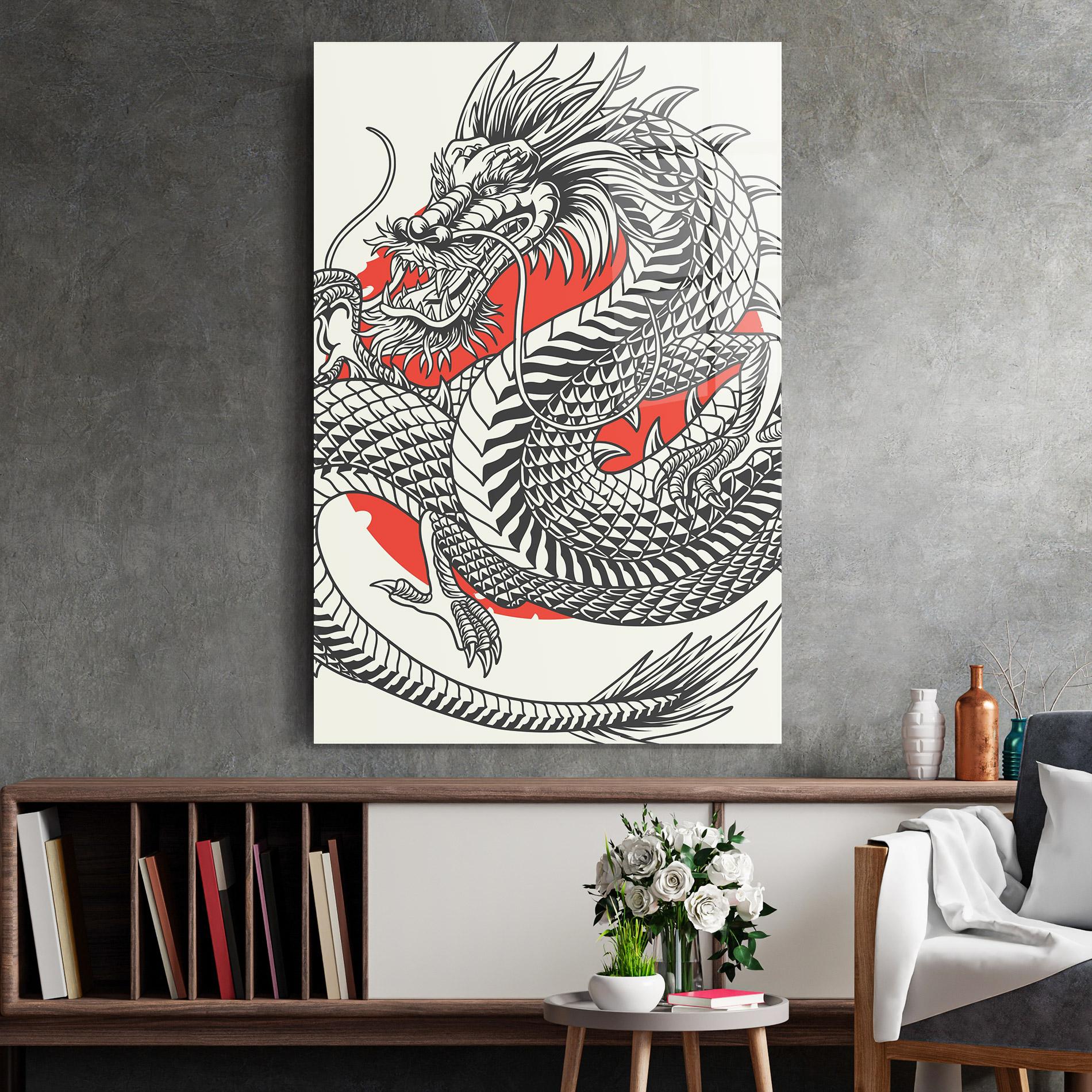 Стъклена картина Cream Grey Dragon mockup 2
