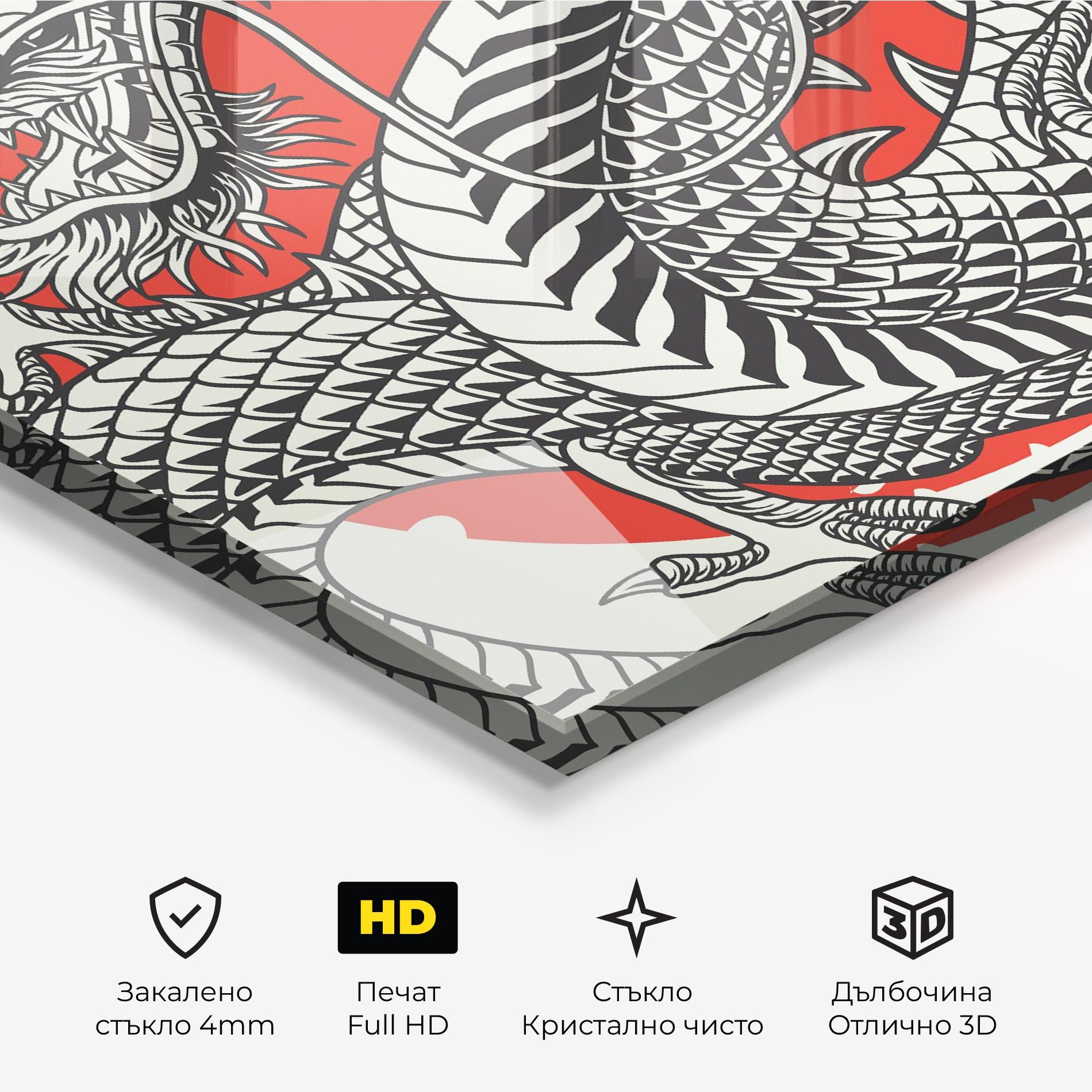 Стъклена картина Cream Grey Dragon mockup 3