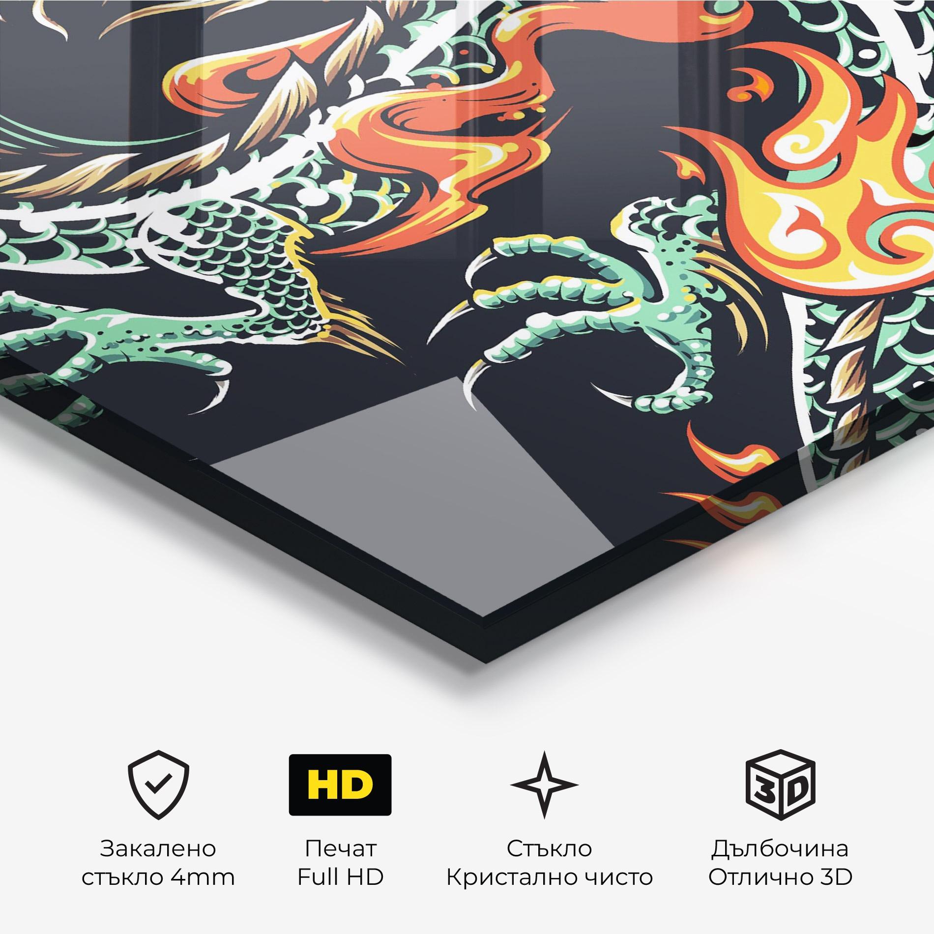 Стъклена картина Dragon Green mockup 3