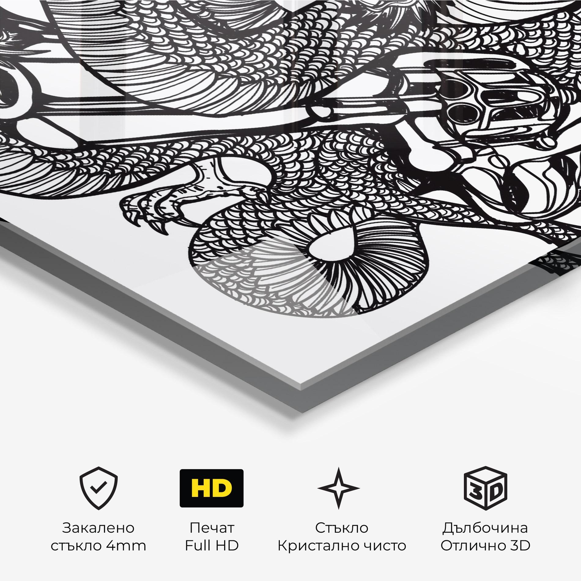 Стъклена картина Dragon Gun mockup 3