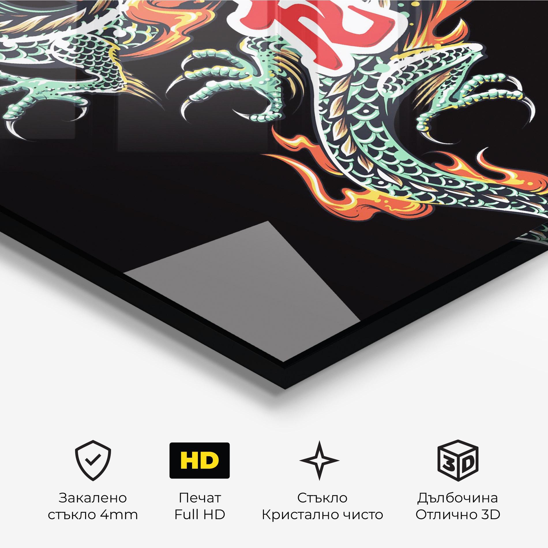 Стъклена картина Green Fire Dragon mockup 3