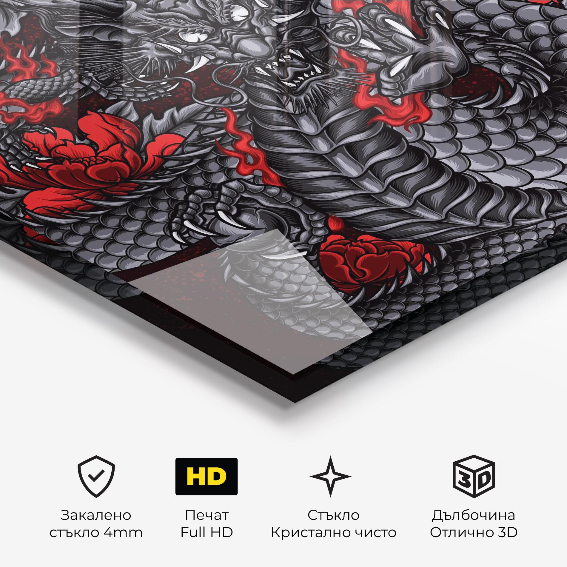Стъклена картина Red Flower Dragon mockup 3