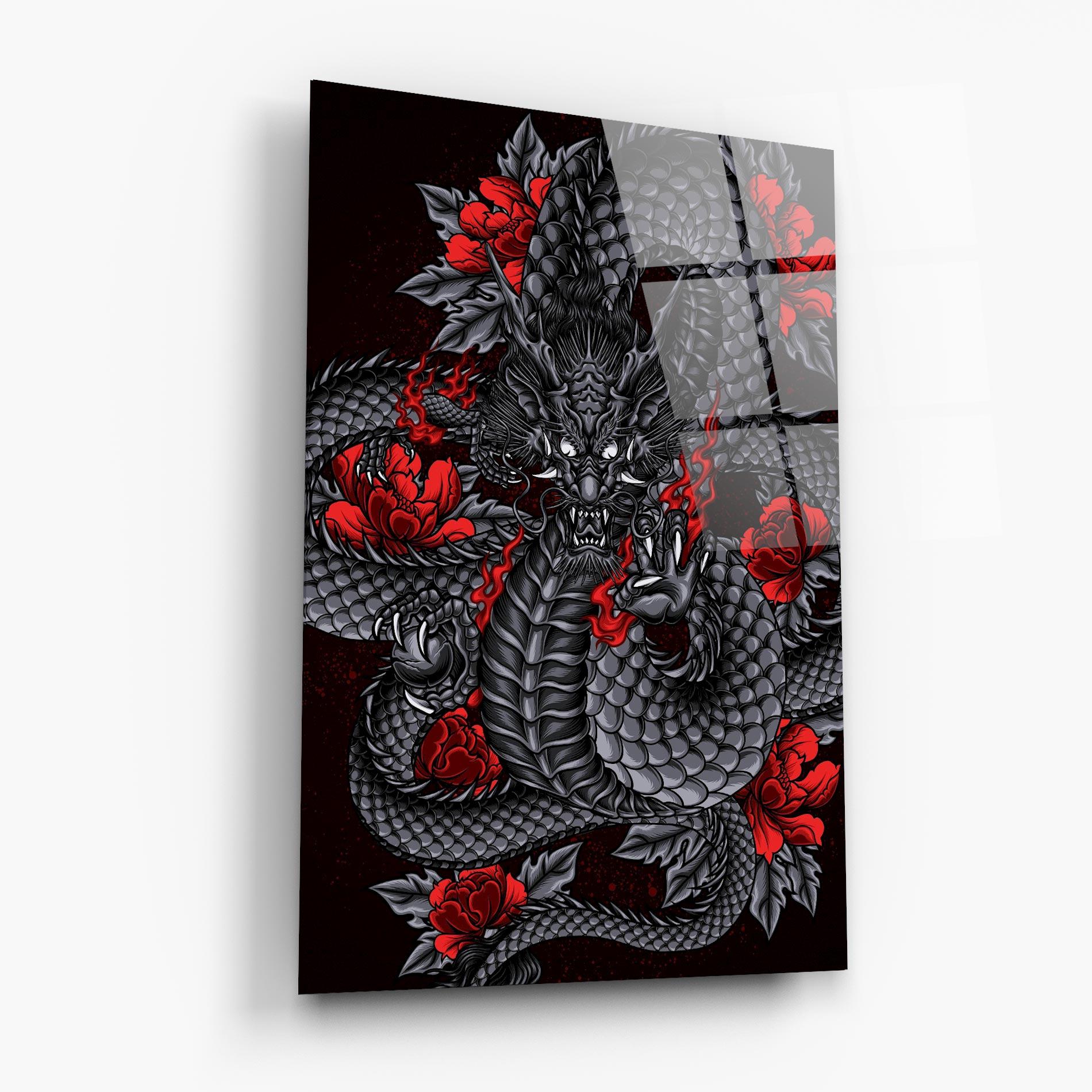 Стъклена картина Red Flower Dragon mockup 6