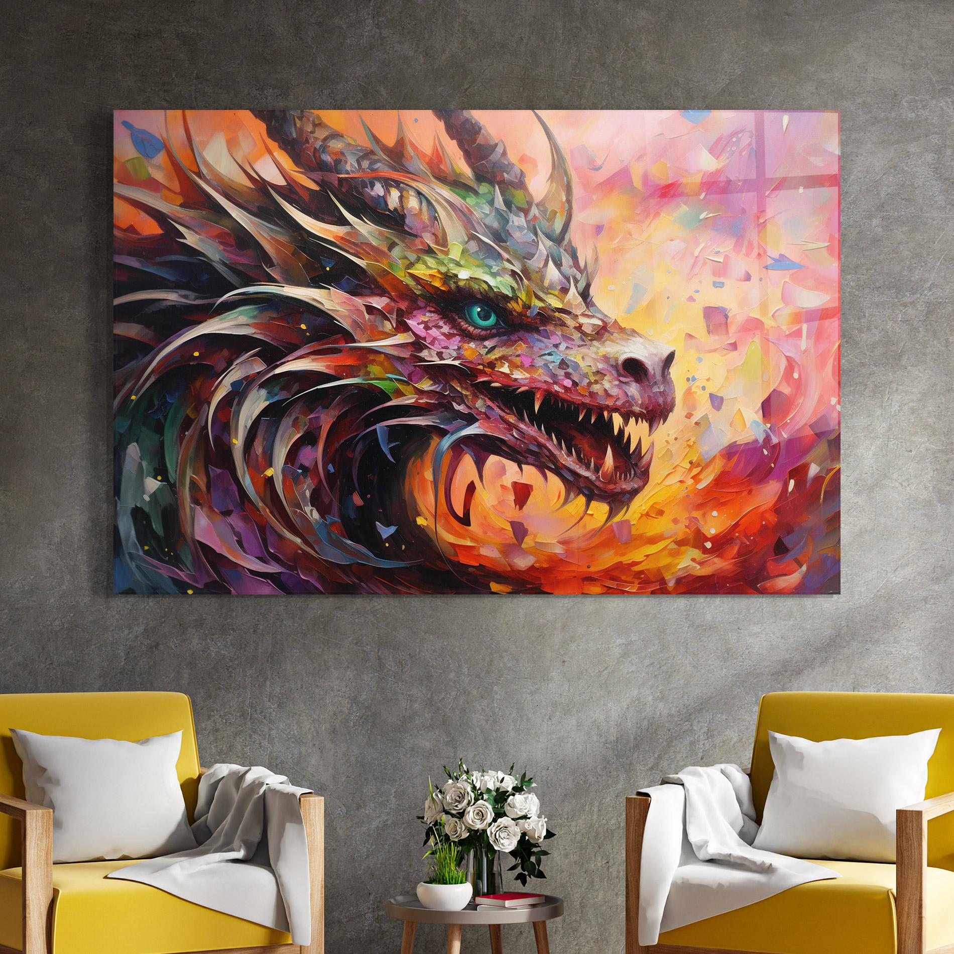 Стъклена картина Colorful Dragon Painting mockup 4