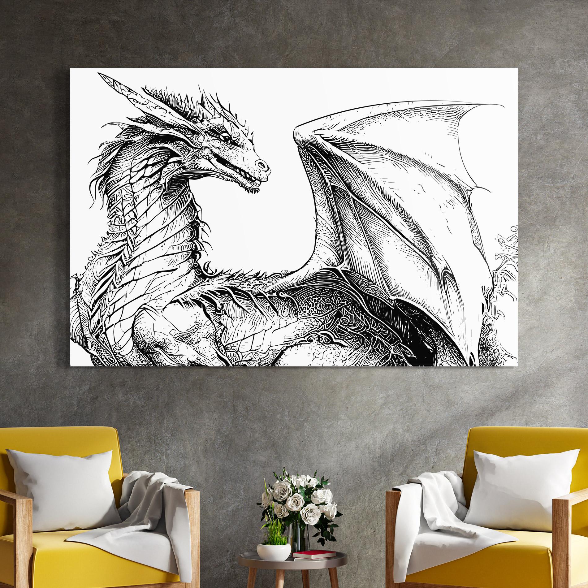 Стъклена картина Dragon Sketch mockup 4
