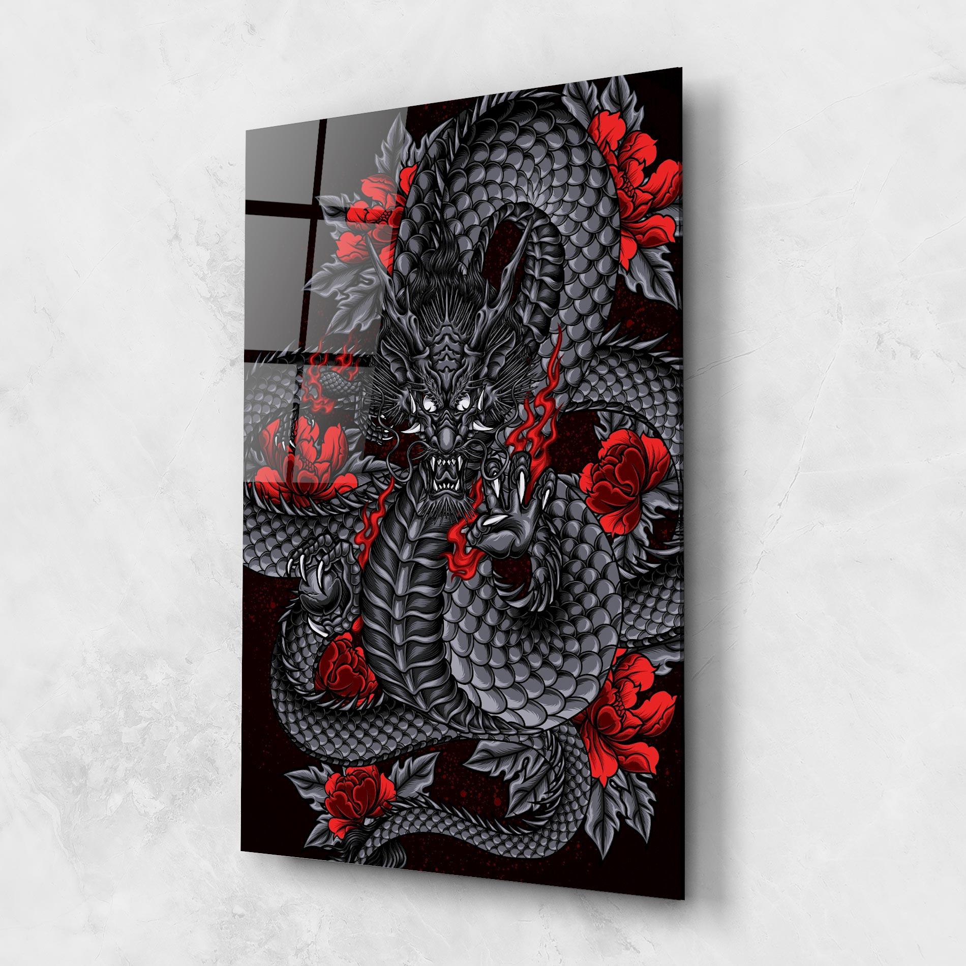 Стъклена картина Red Flower Dragon mockup 1
