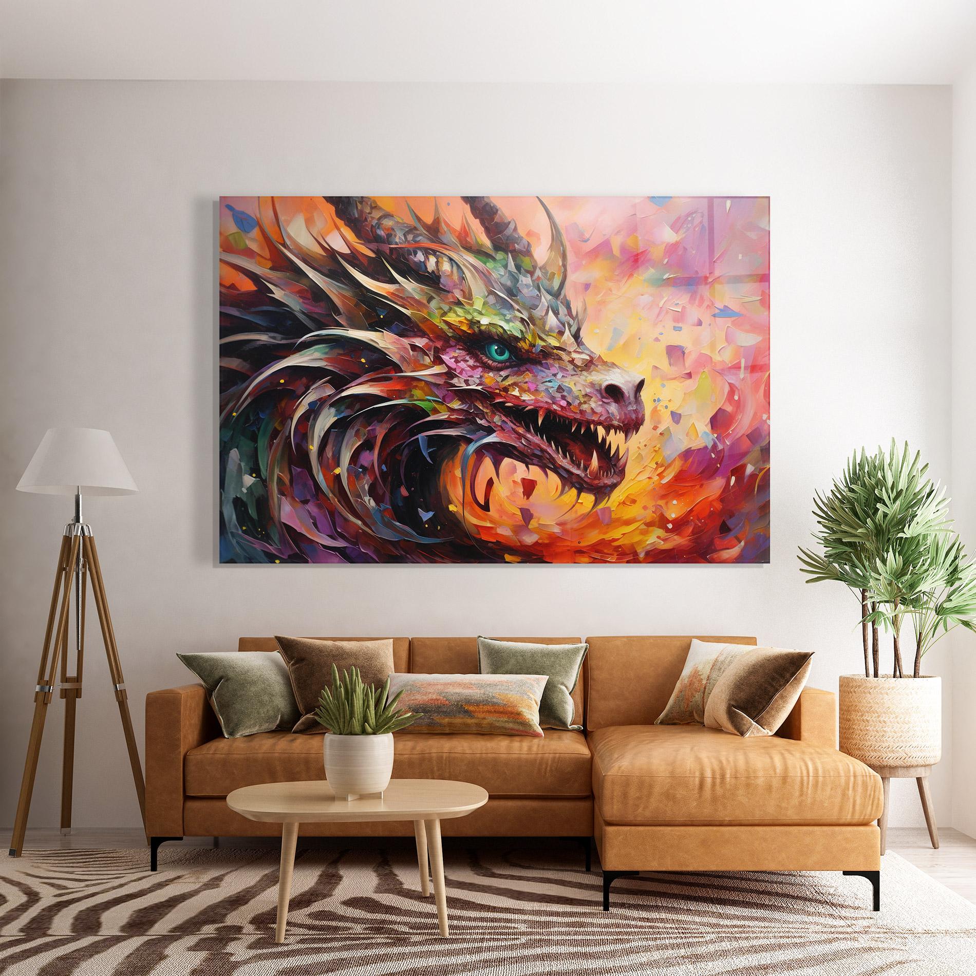 Стъклена картина Colorful Dragon Painting mockup 7