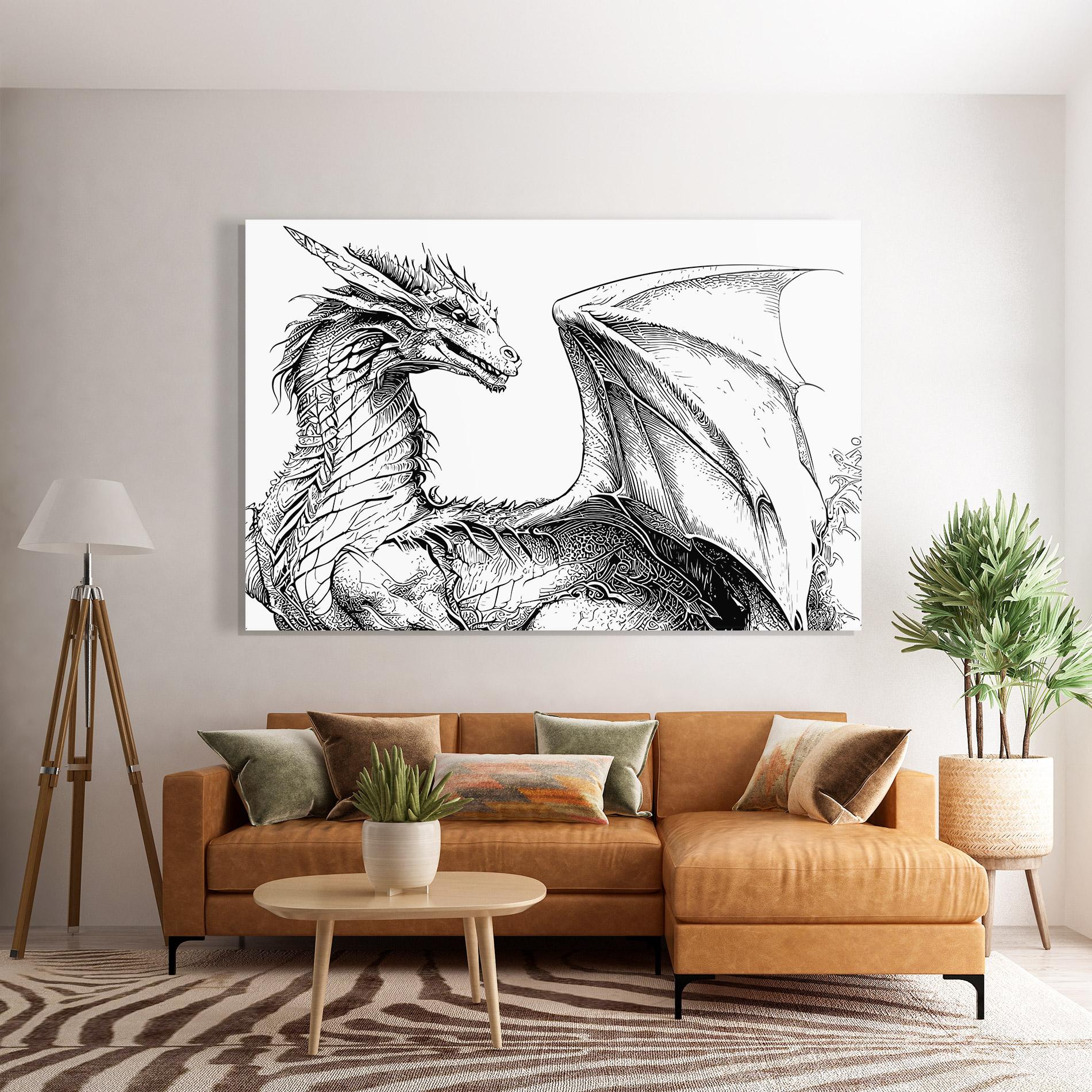 Стъклена картина Dragon Sketch mockup 7