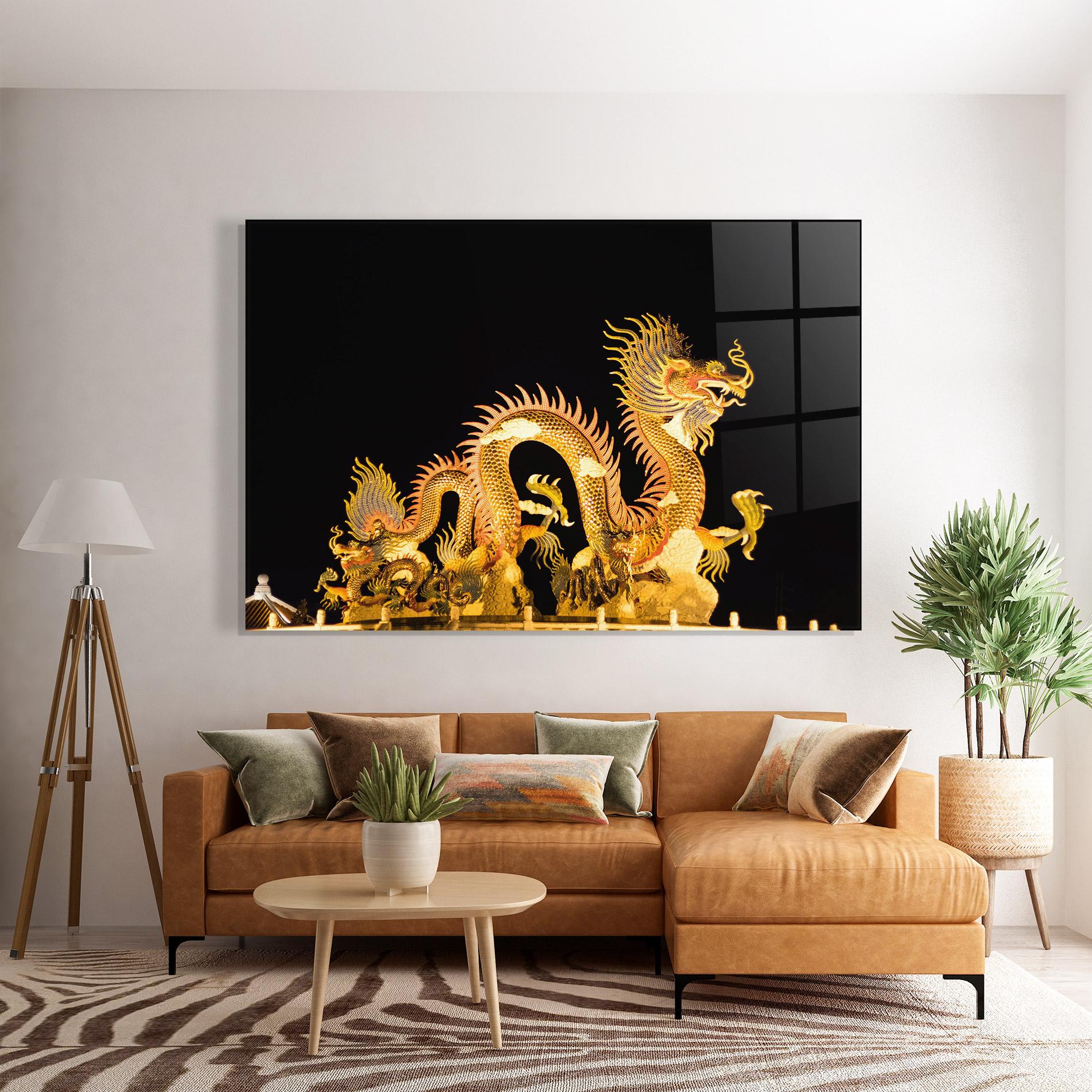 Стъклена картина Golden Dragon Lights mockup 7