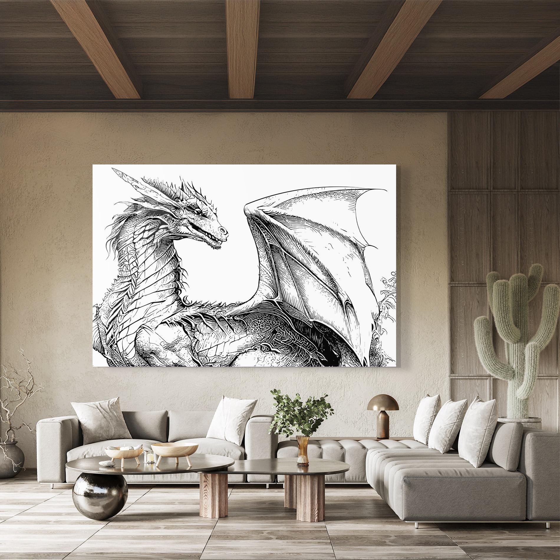 Стъклена картина Dragon Sketch mockup 8