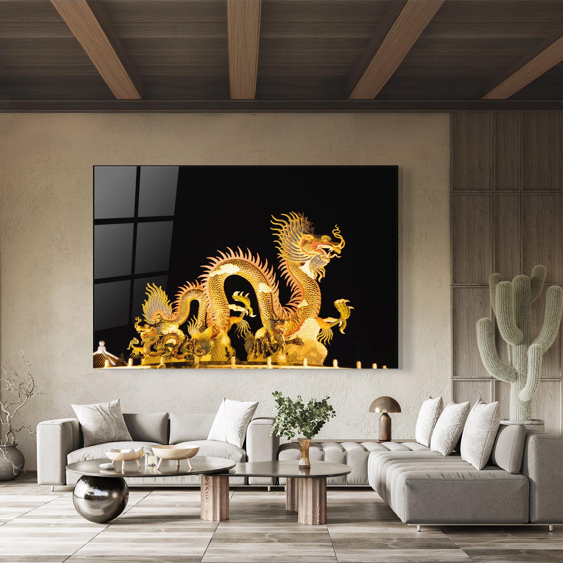 Стъклена картина Golden Dragon Lights mockup 8