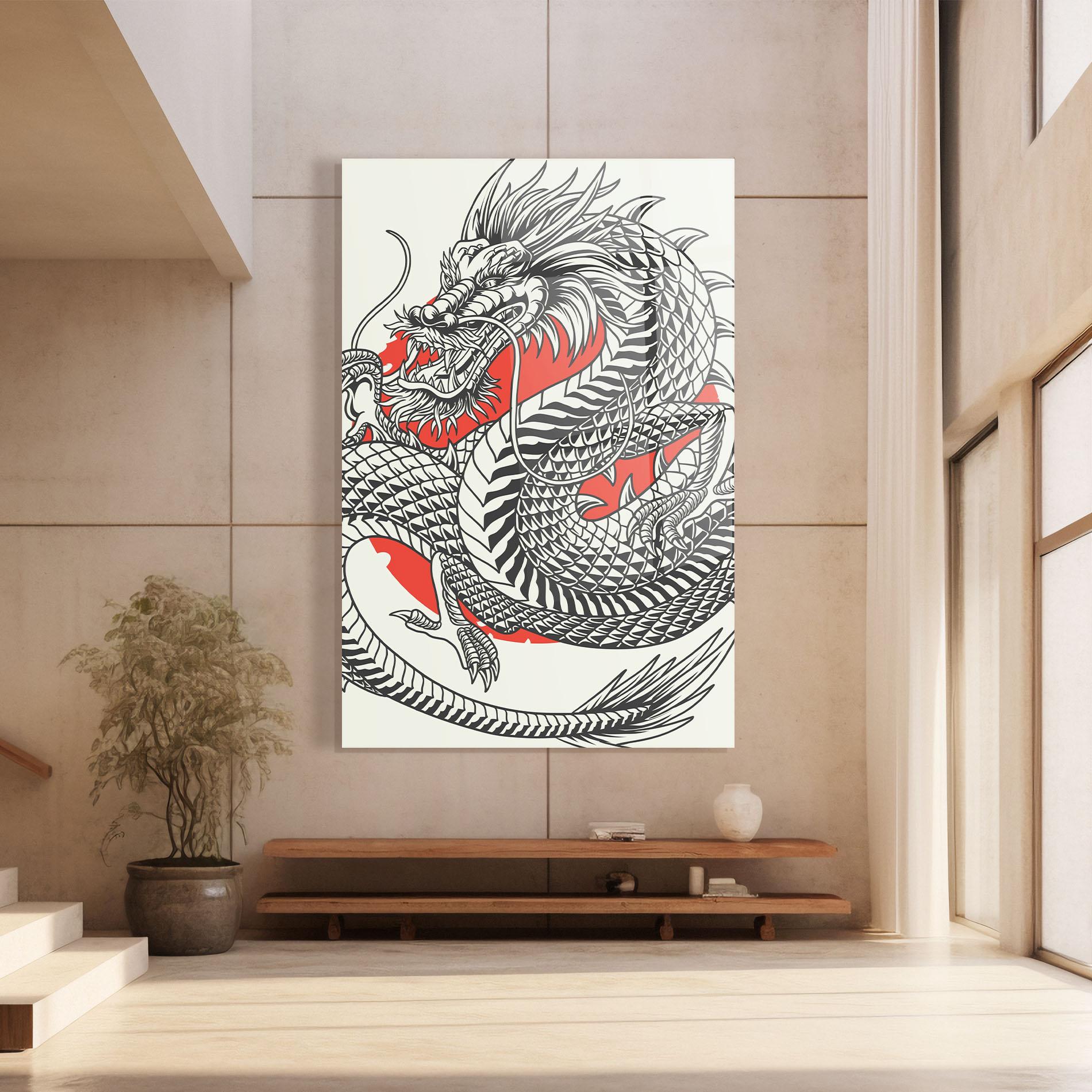Стъклена картина Cream Grey Dragon mockup 8