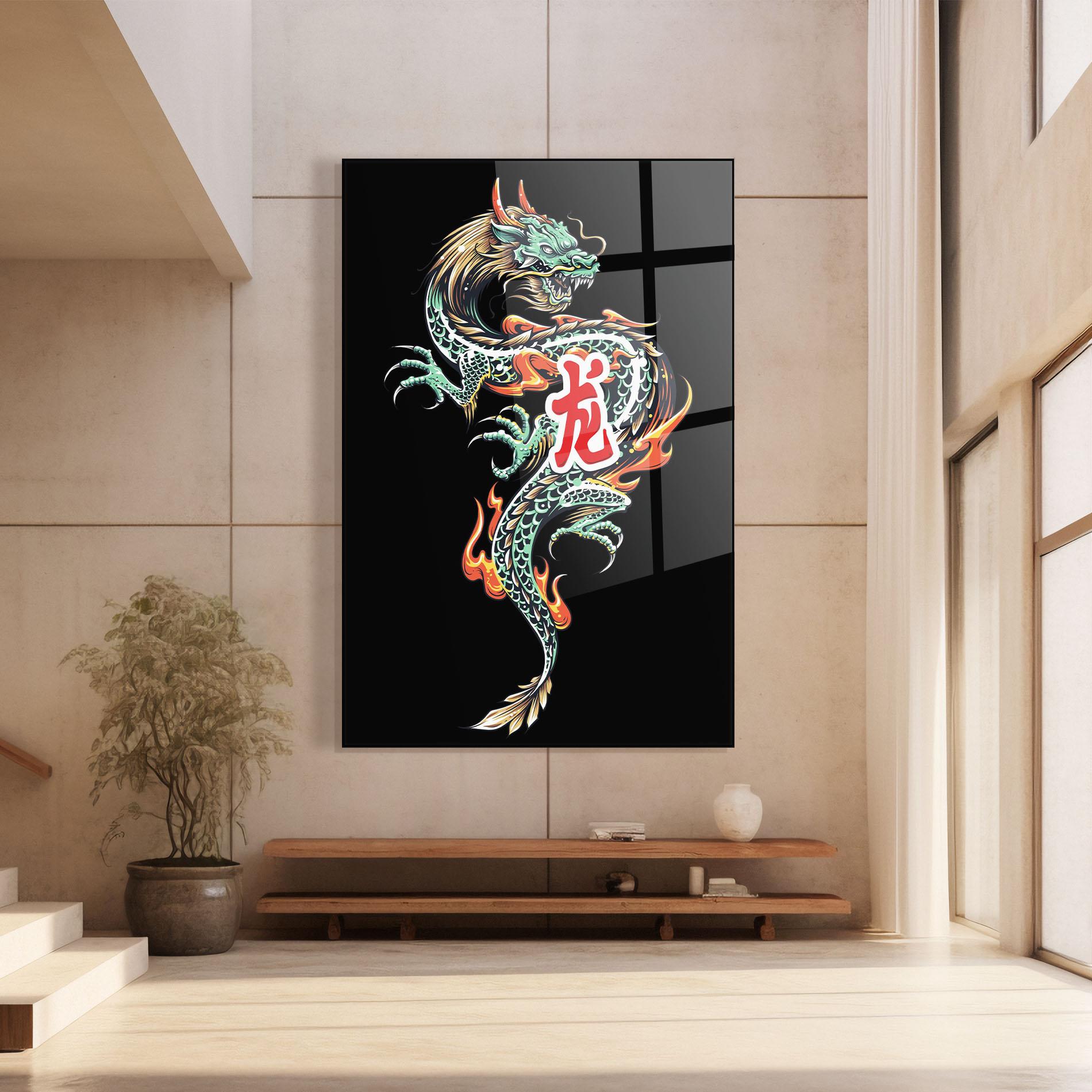Стъклена картина Green Fire Dragon mockup 8