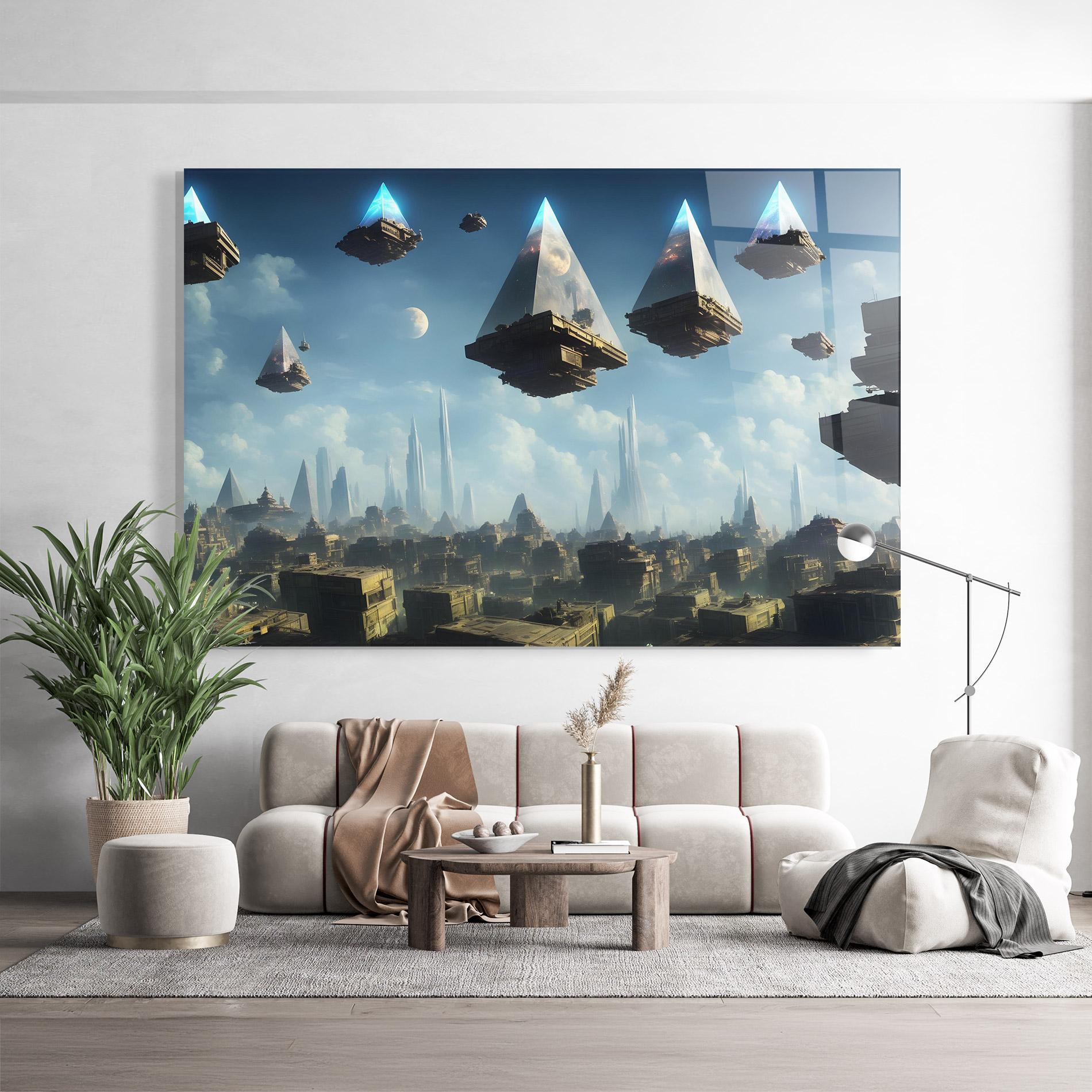 Стъклена картина Flying Piramids mockup 9