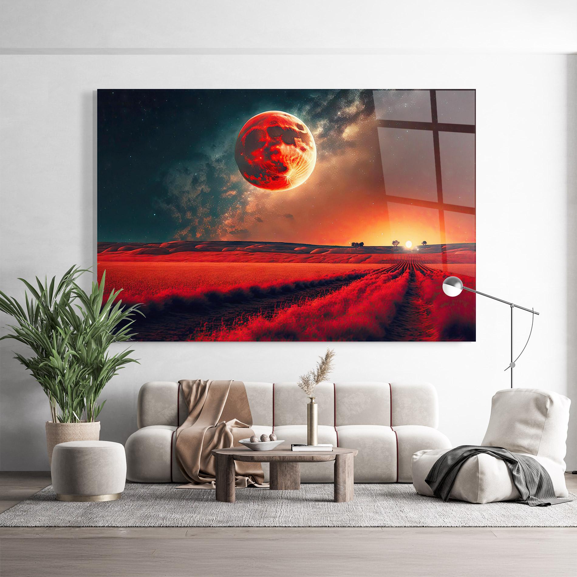 Стъклена картина Huge Red Moon mockup 9