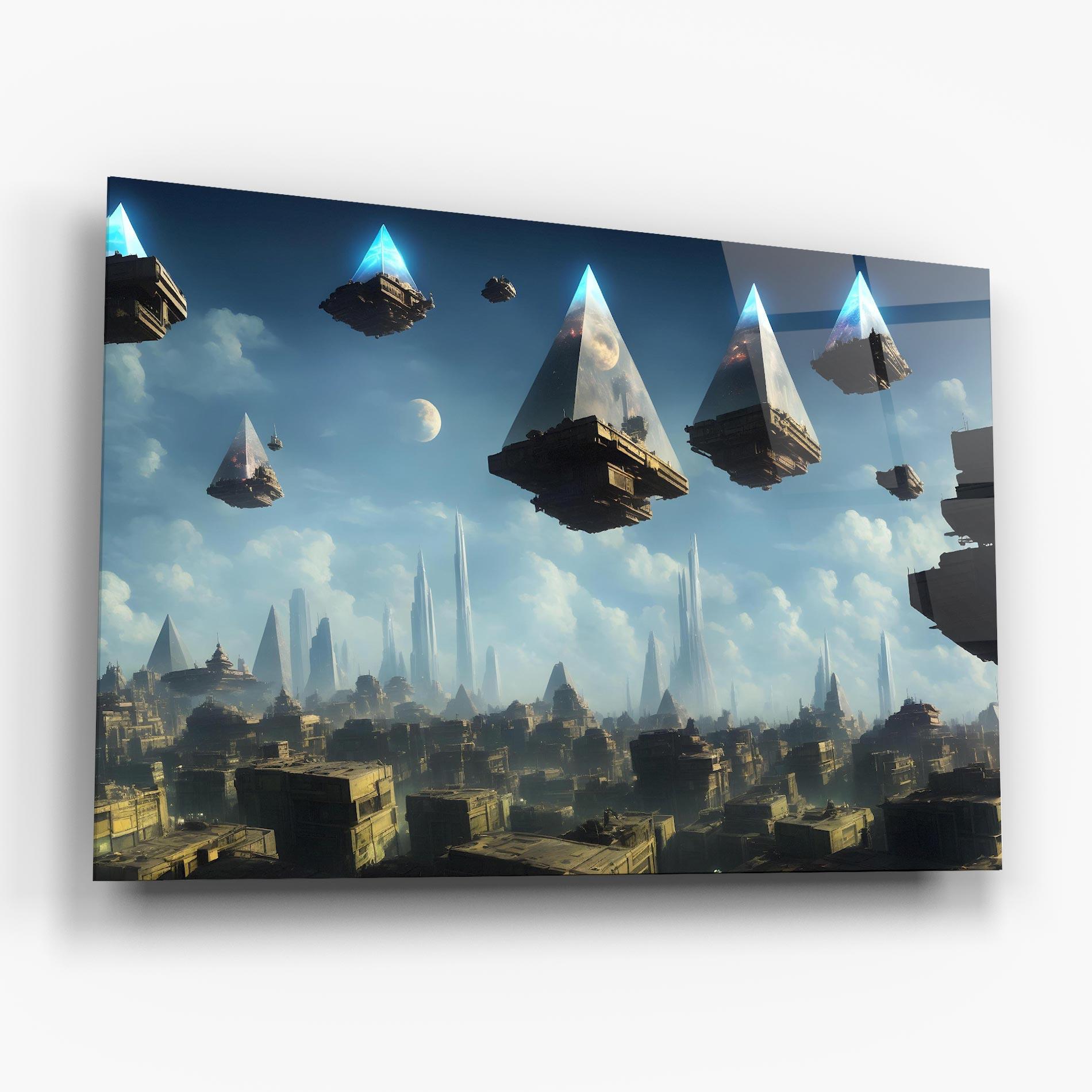Стъклена картина Flying Piramids mockup 6