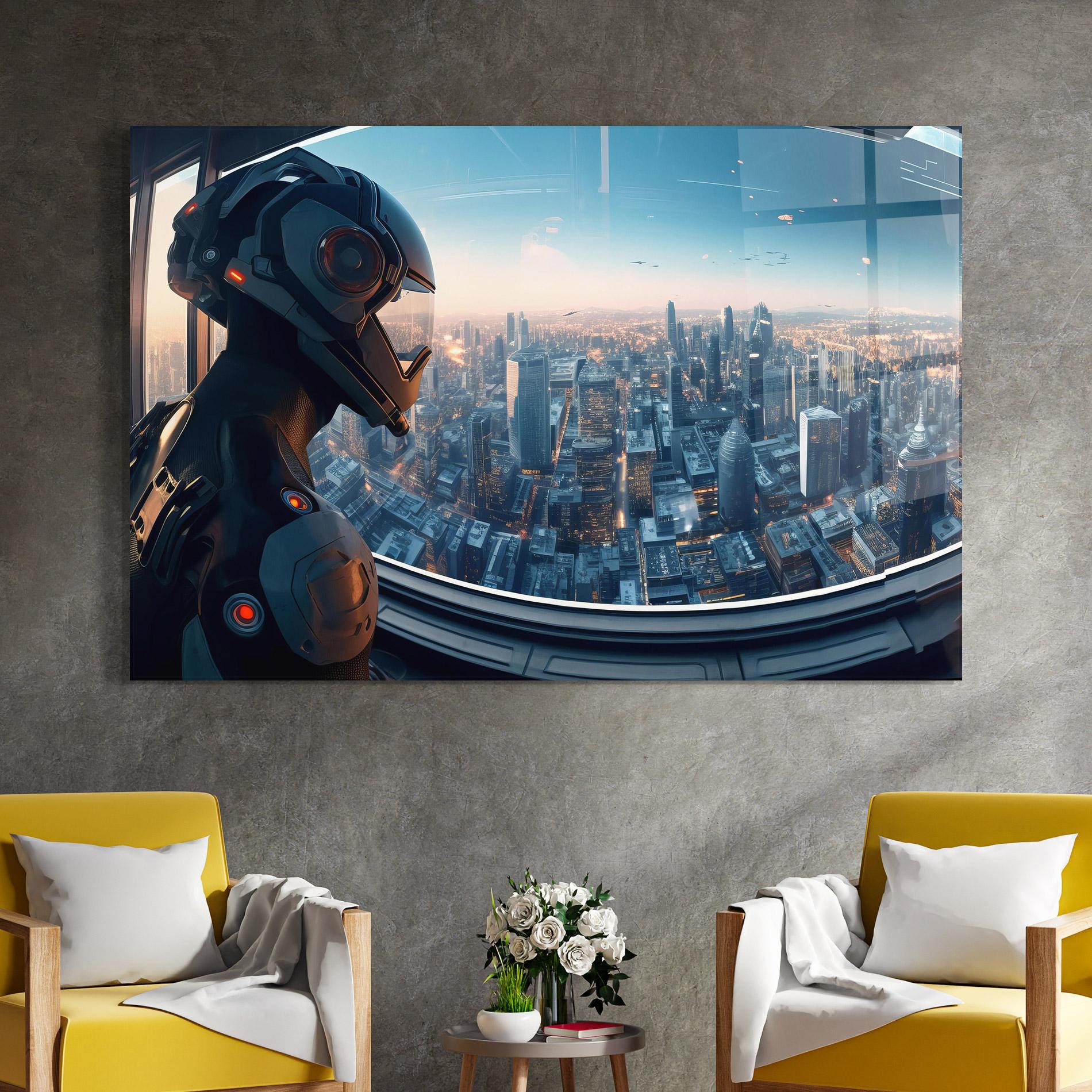 Стъклена картина Futuristic Robot mockup 4