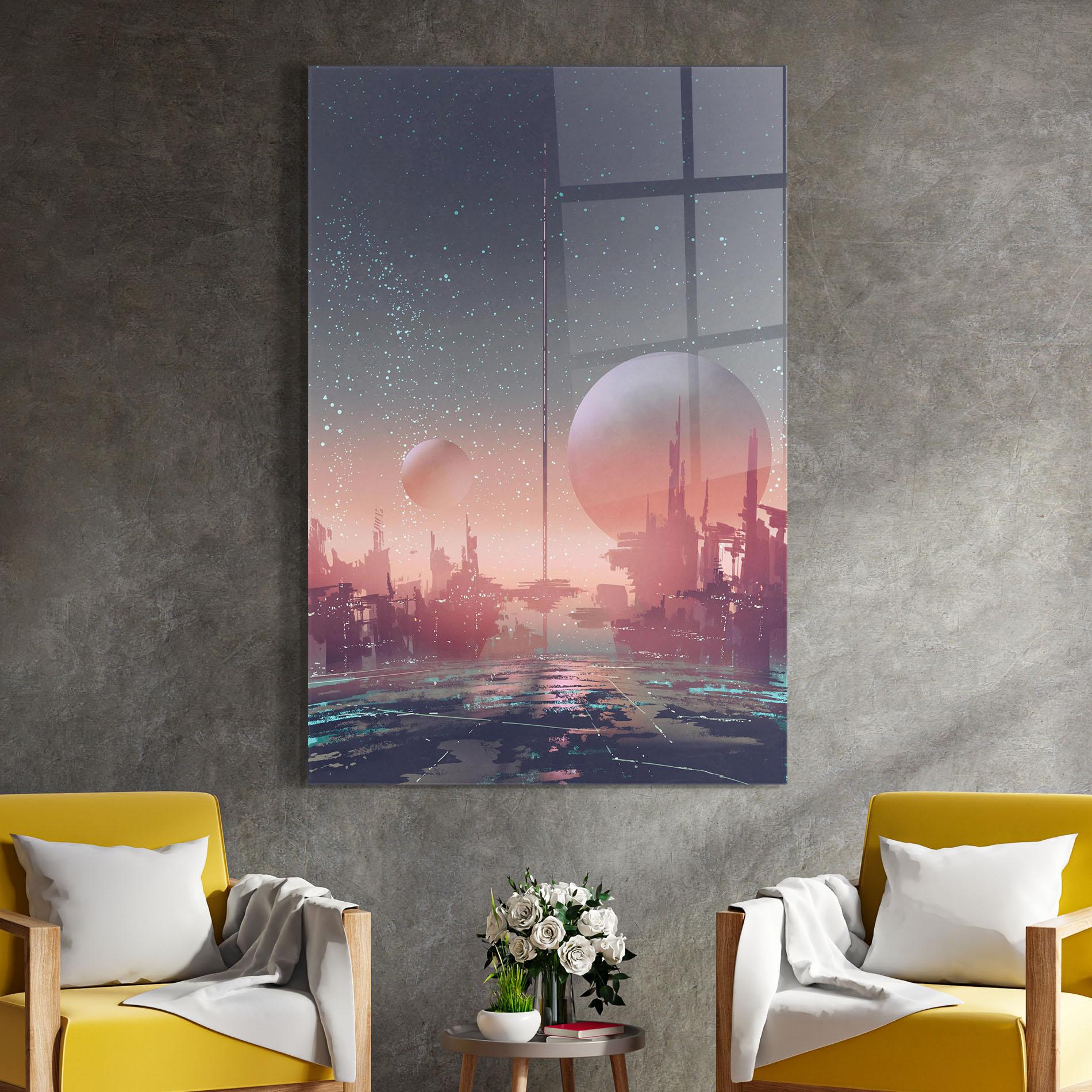 Стъклена картина Futuristic Alien Buildings mockup 4
