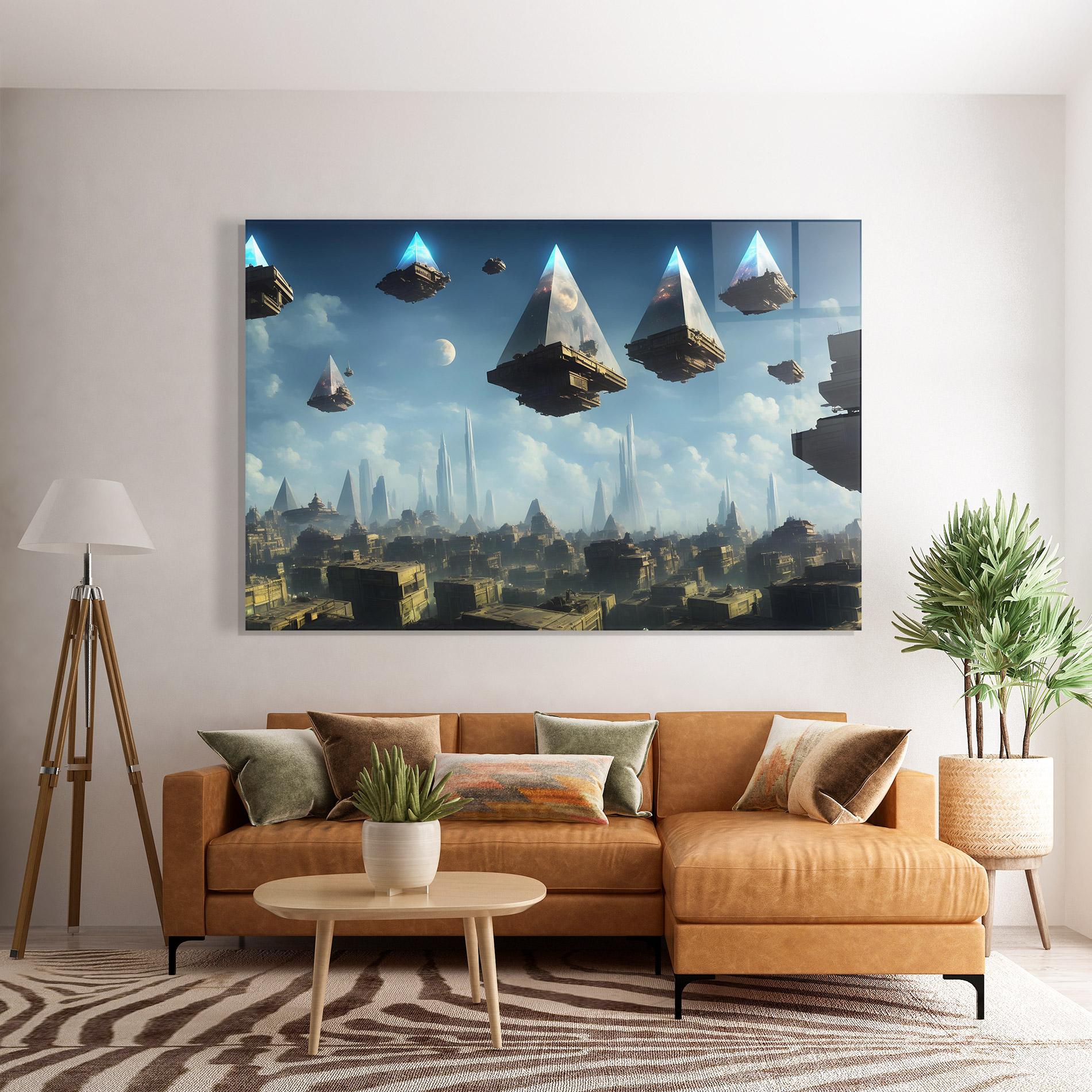 Стъклена картина Flying Piramids mockup 7