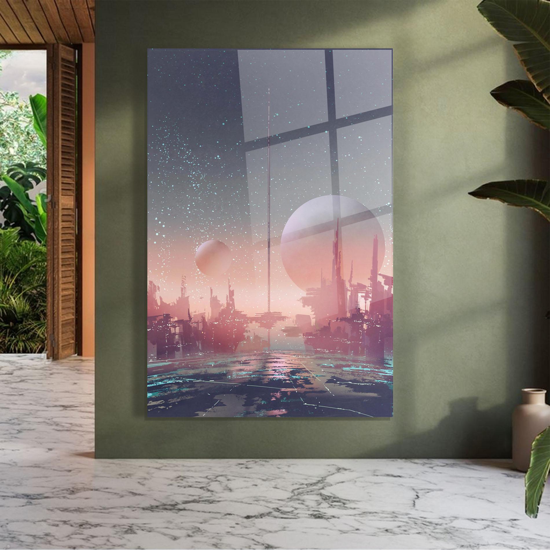 Стъклена картина Futuristic Alien Buildings mockup 7