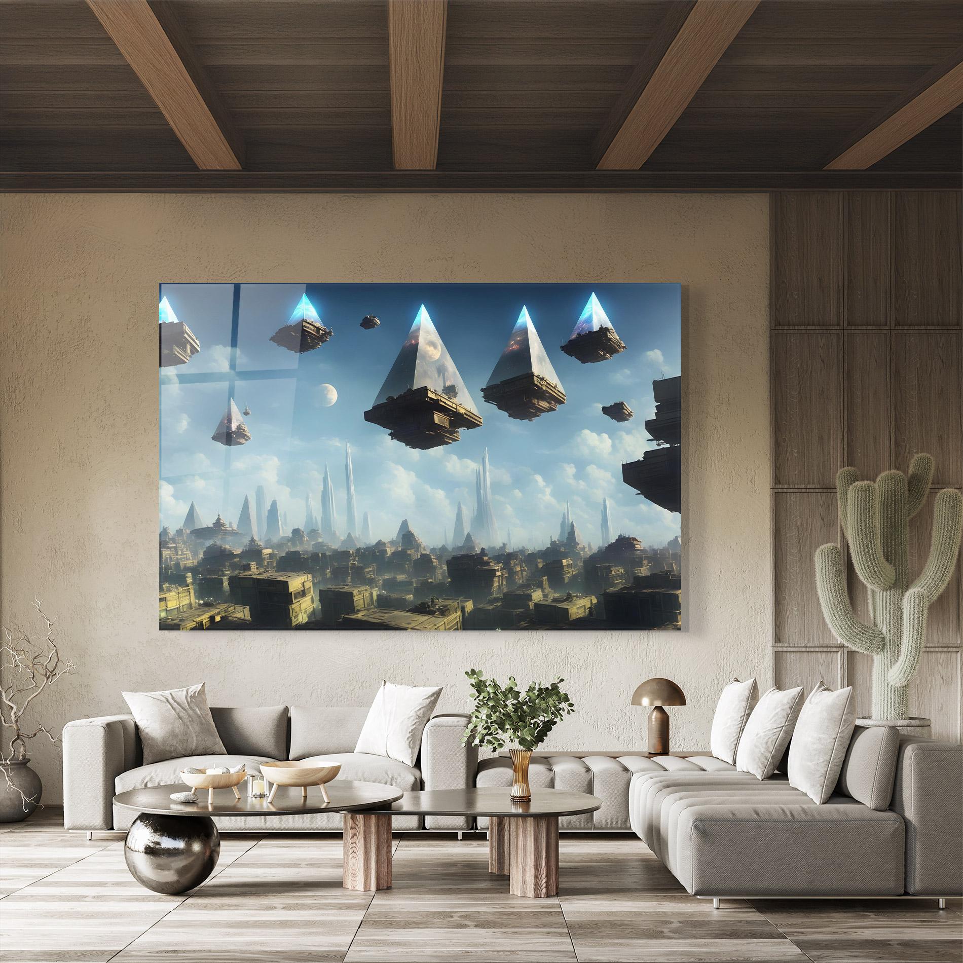 Стъклена картина Flying Piramids mockup 8