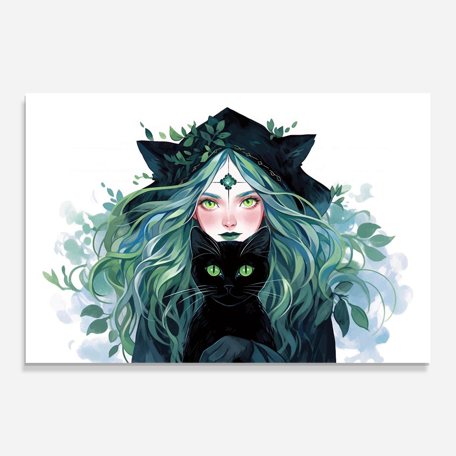 Стъклена картина Magic Cat Witch mockup 0