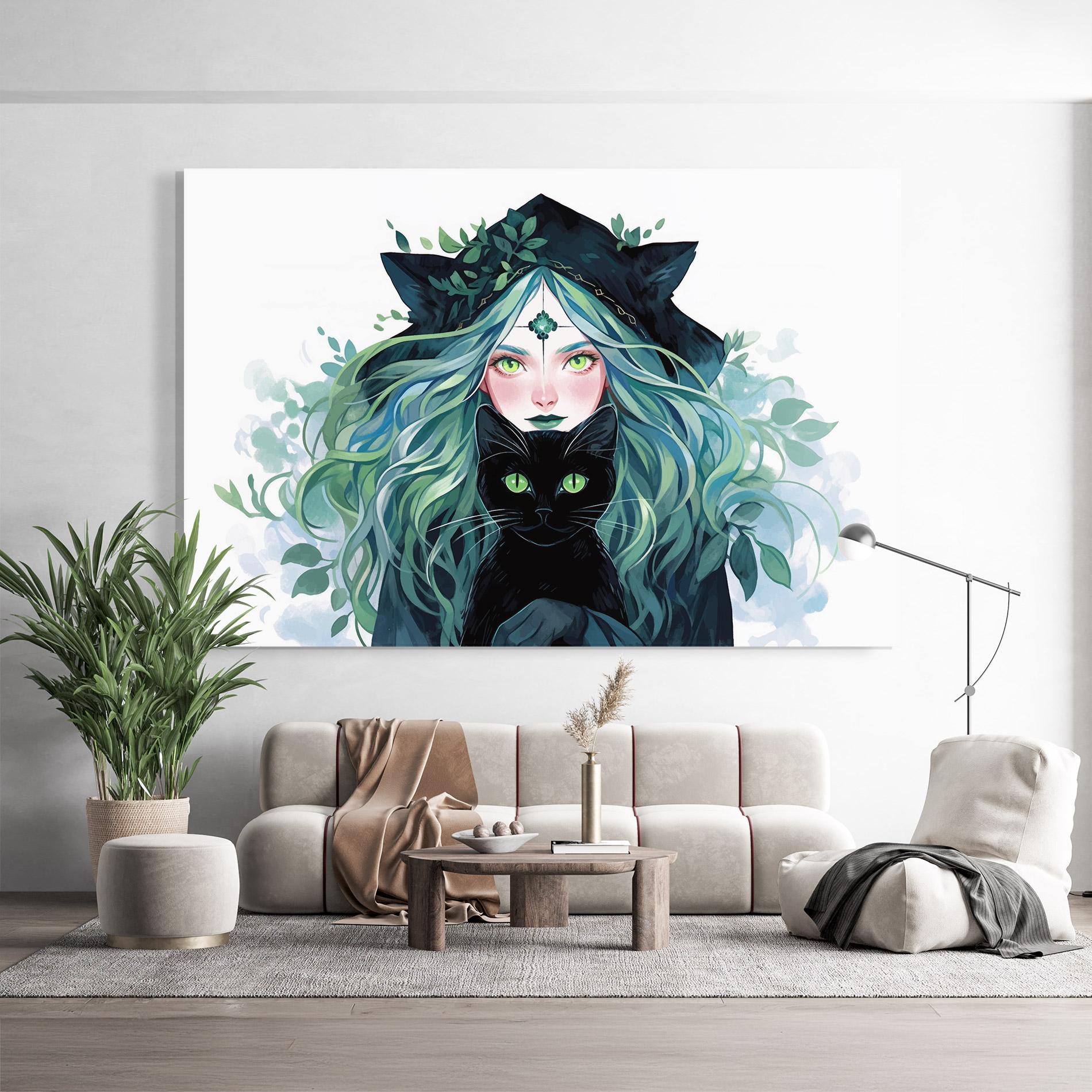 Стъклена картина Magic Cat Witch mockup 9