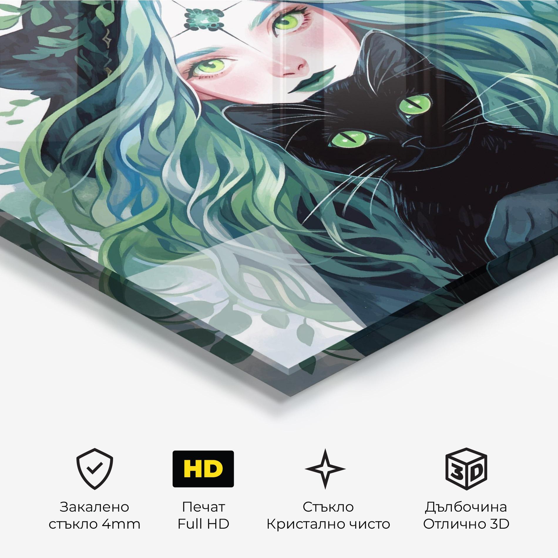 Стъклена картина Magic Cat Witch mockup 3
