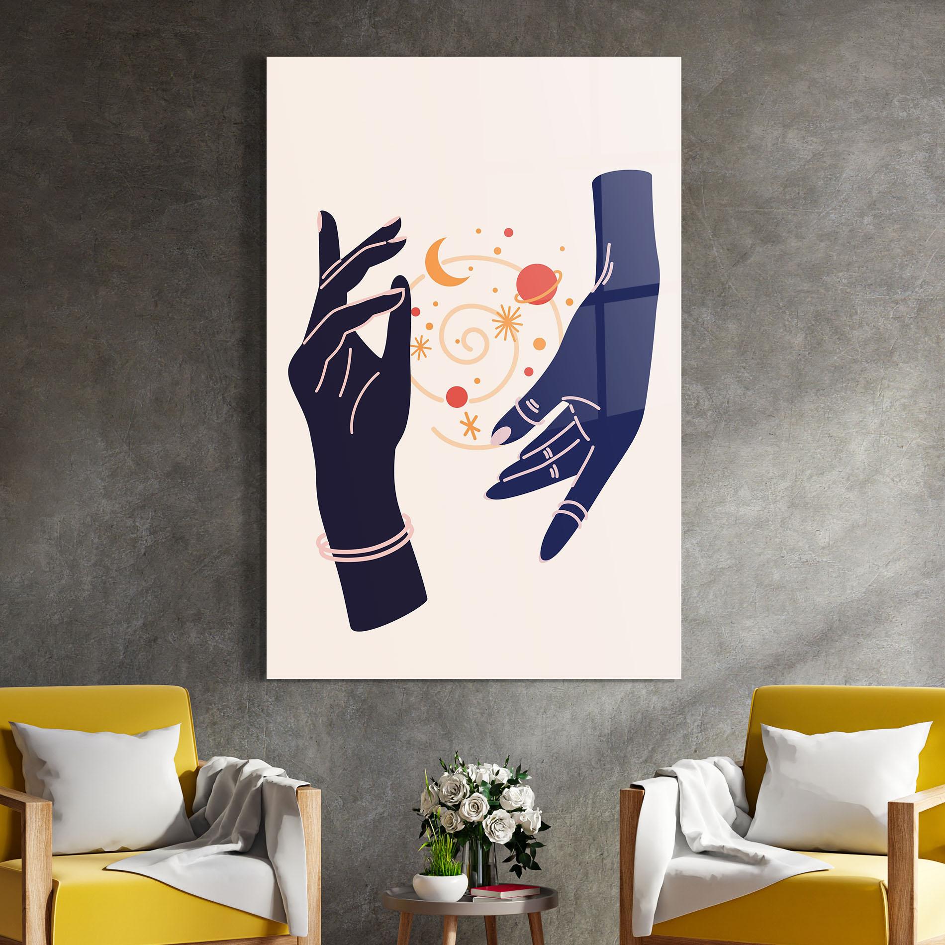 Стъклена картина Magic Purple Hands mockup 4