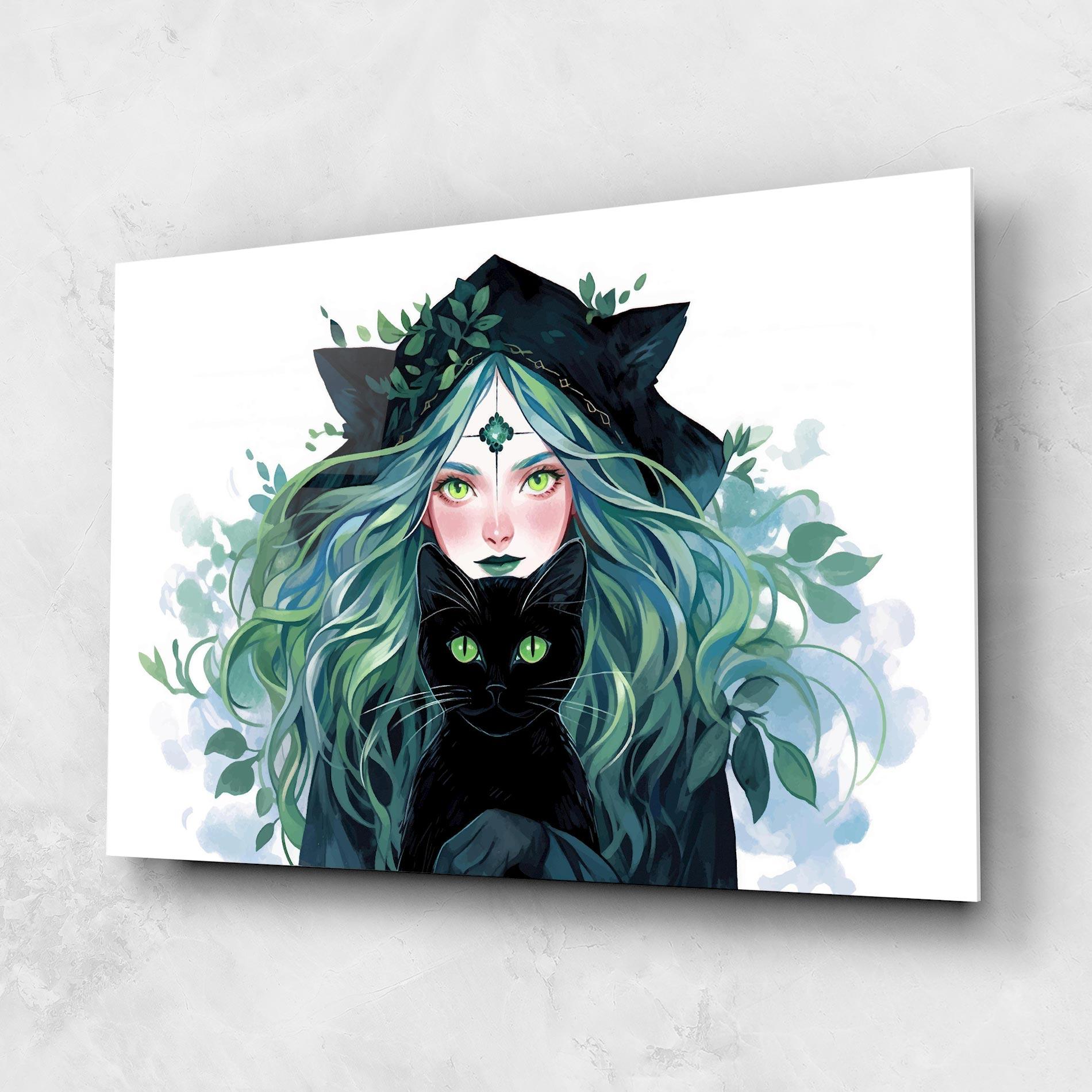 Стъклена картина Magic Cat Witch mockup 1