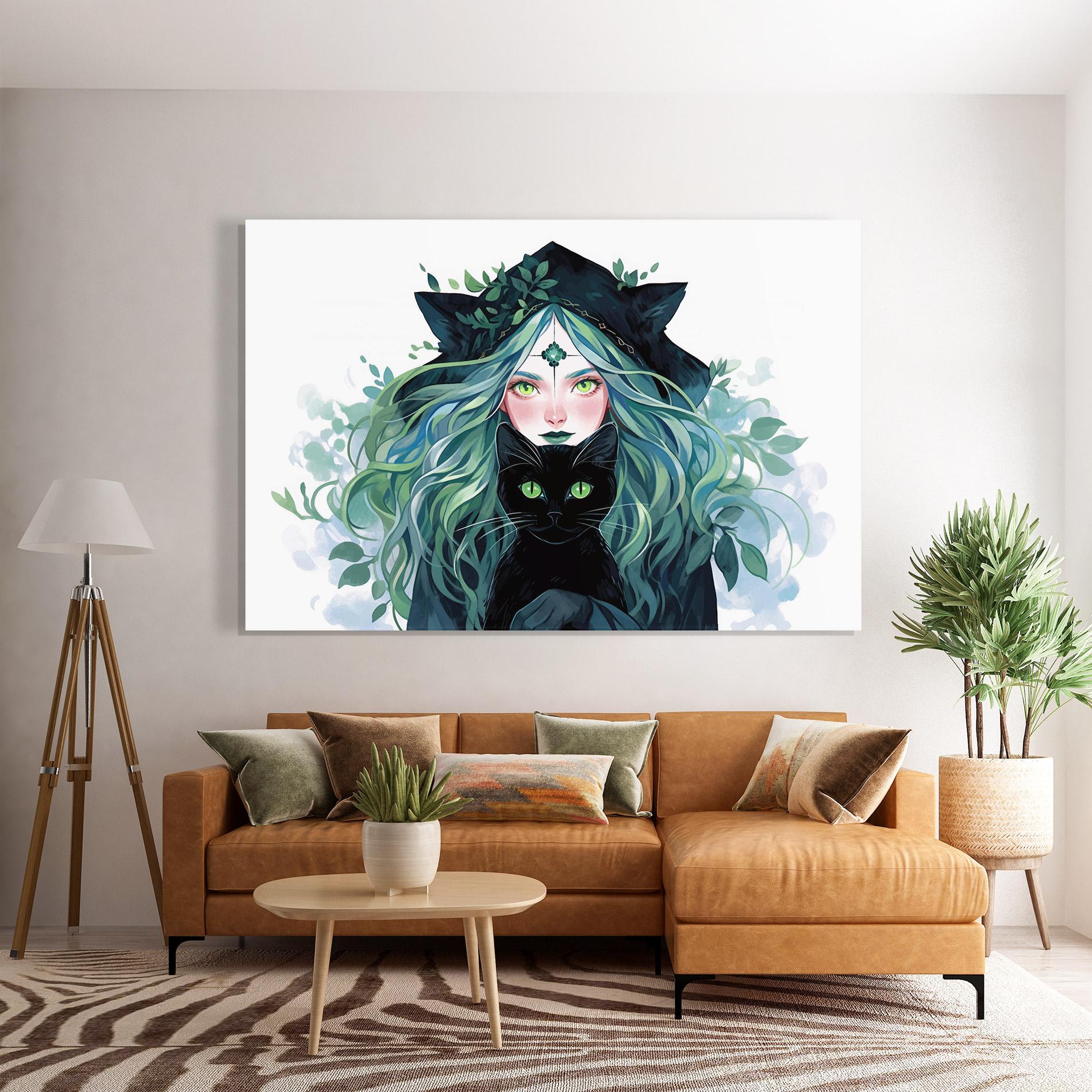 Стъклена картина Magic Cat Witch mockup 7