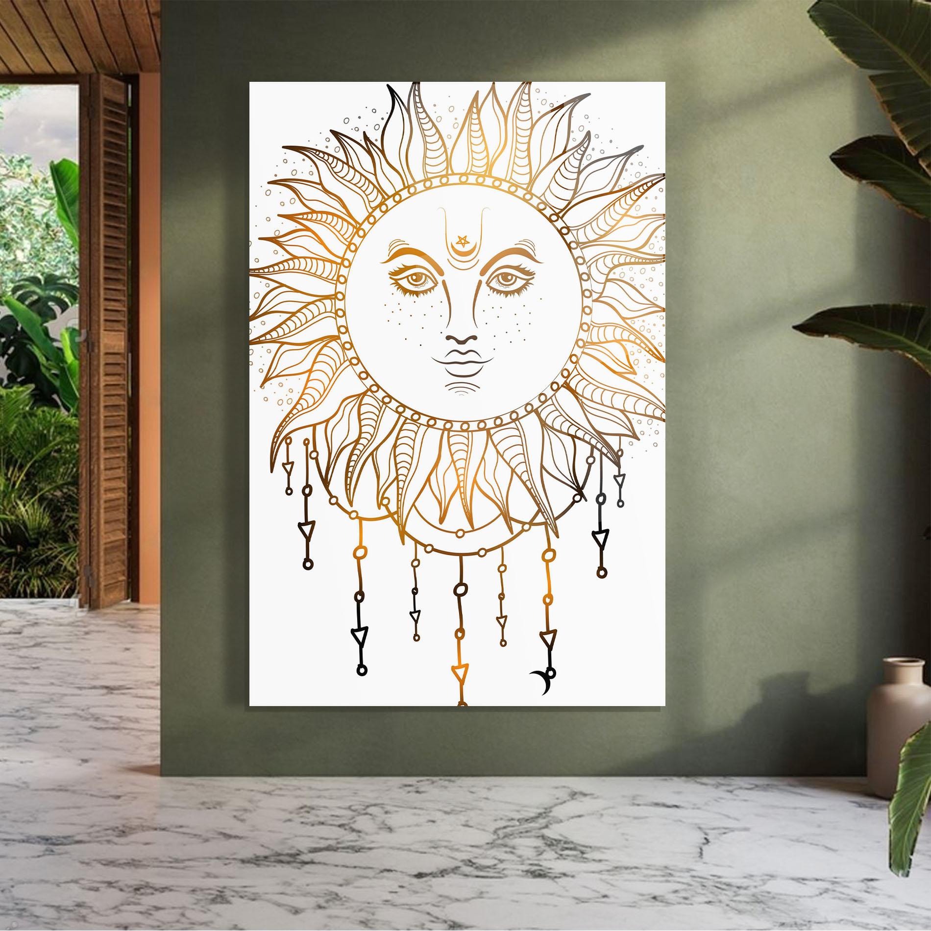 Стъклена картина Gold Sun Face mockup 7