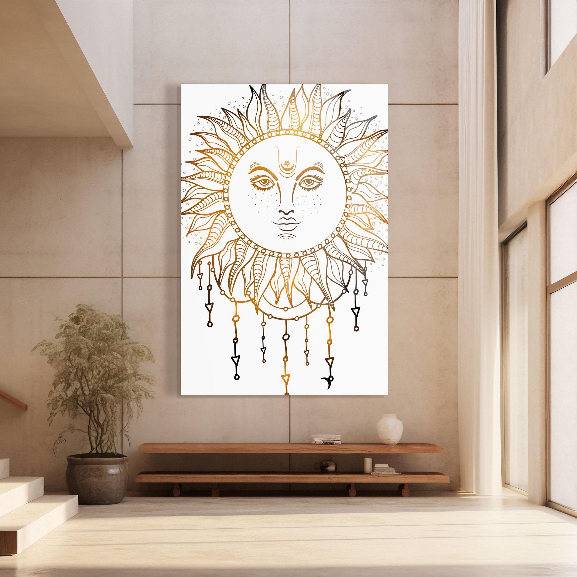 Стъклена картина Gold Sun Face mockup 8