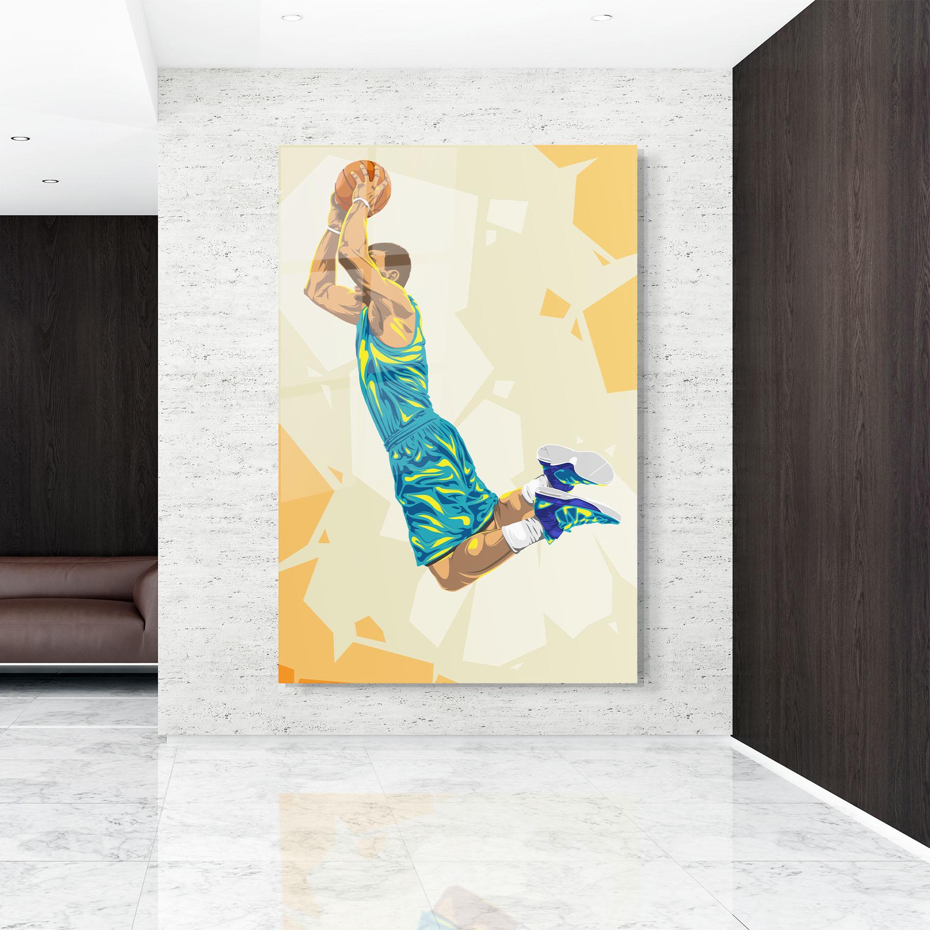 Стъклена картина Basketball Dunk Pose mockup 9