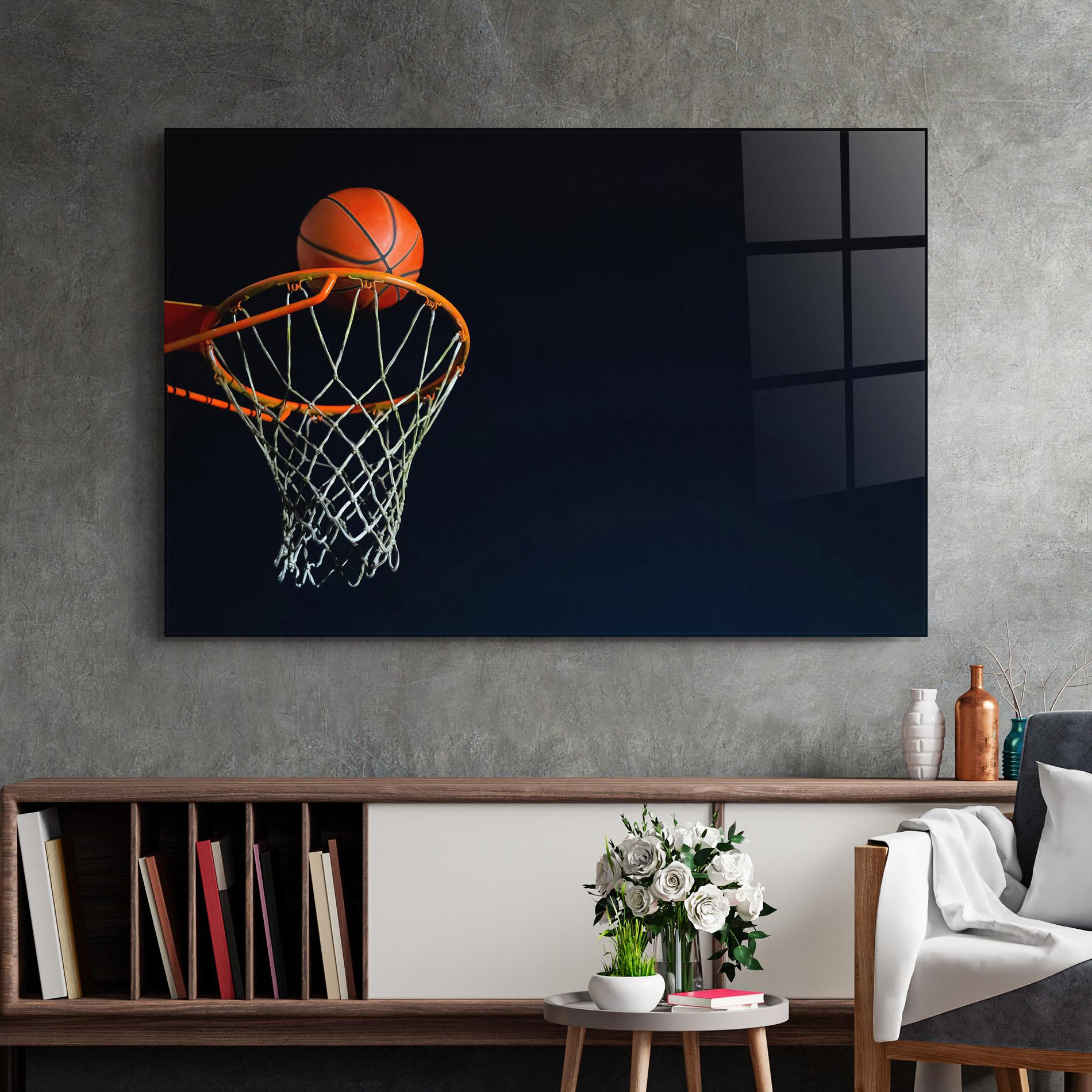 Стъклена картина Basketball Hoop On Black mockup 2