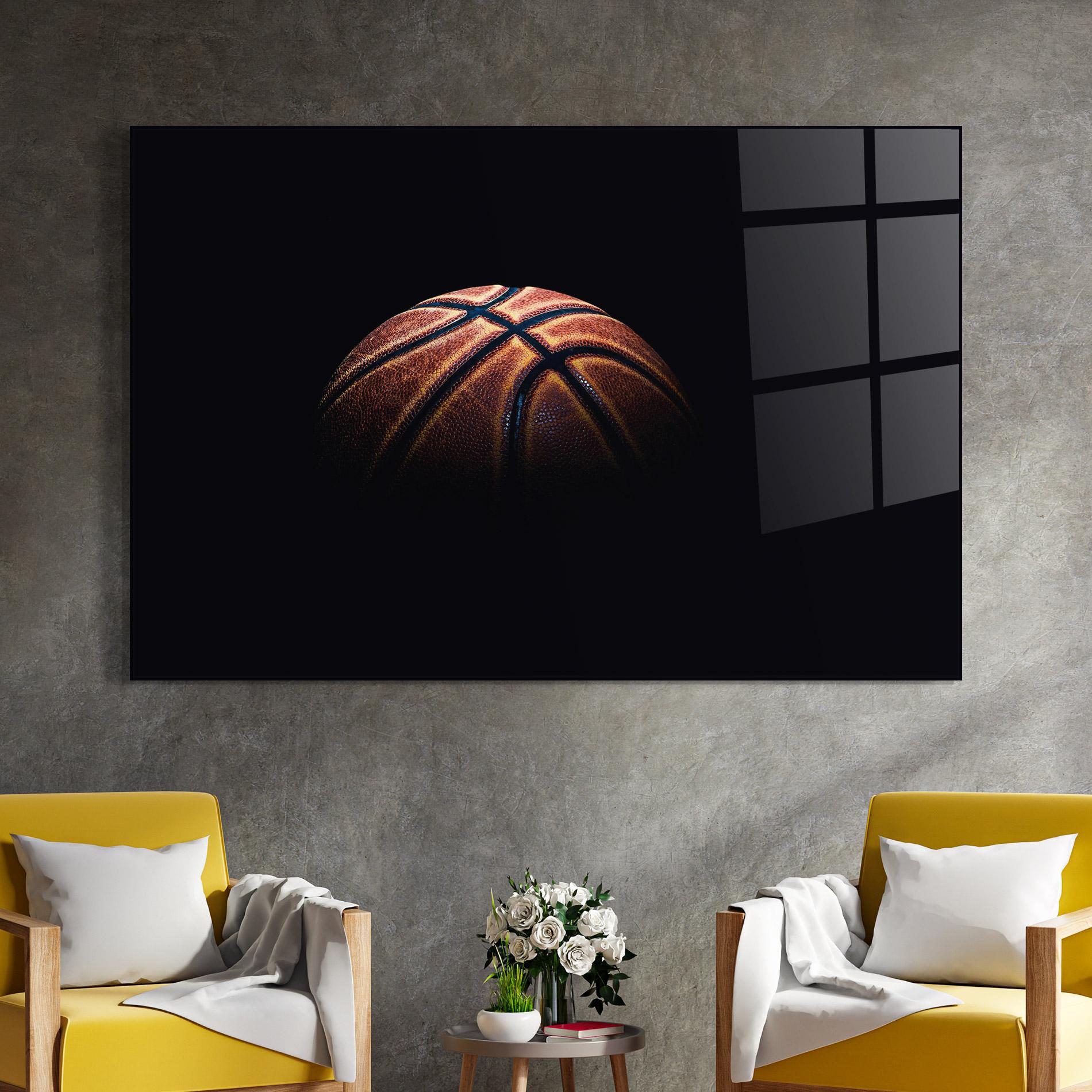 Стъклена картина Basketball Ball In Dark mockup 4