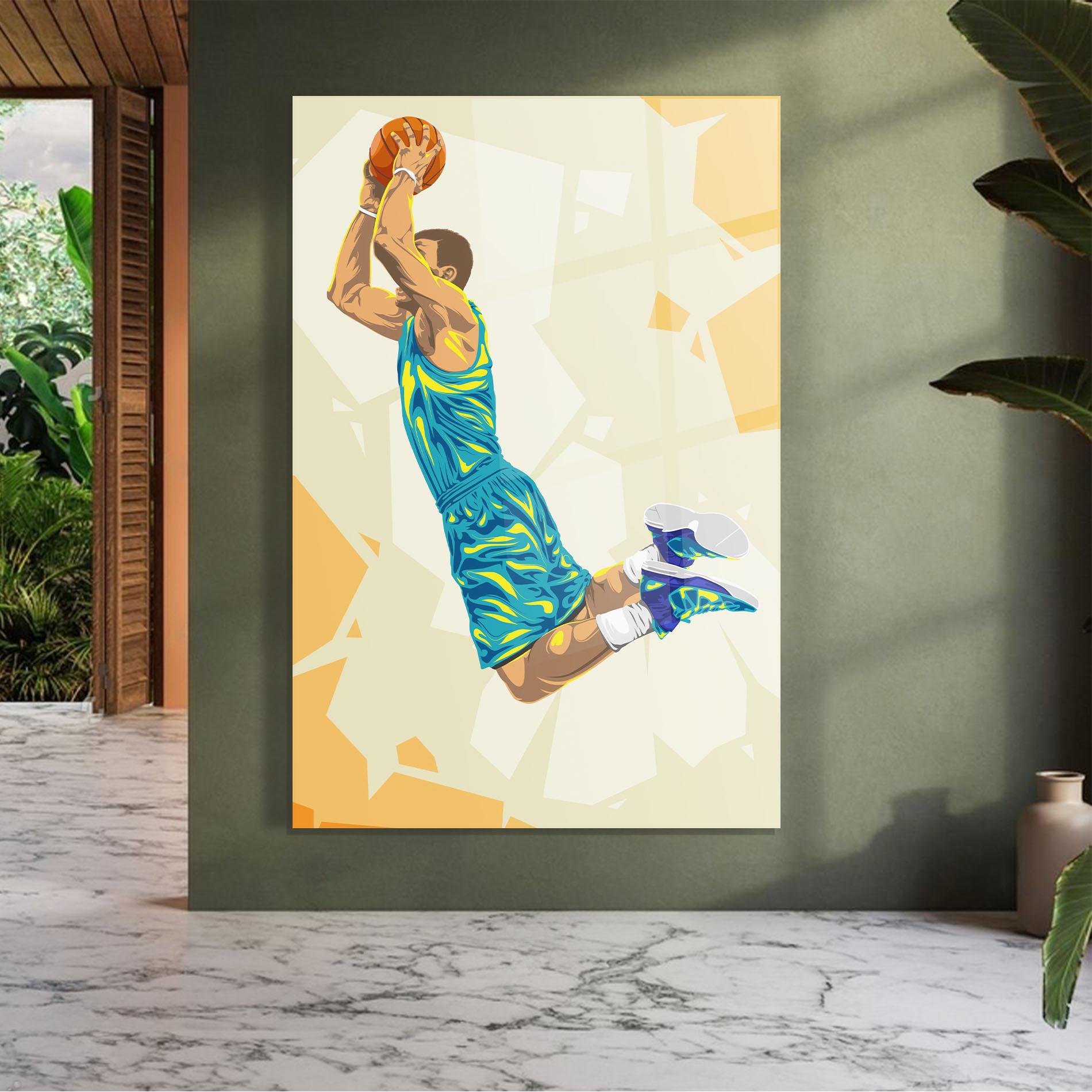 Стъклена картина Basketball Dunk Pose mockup 7