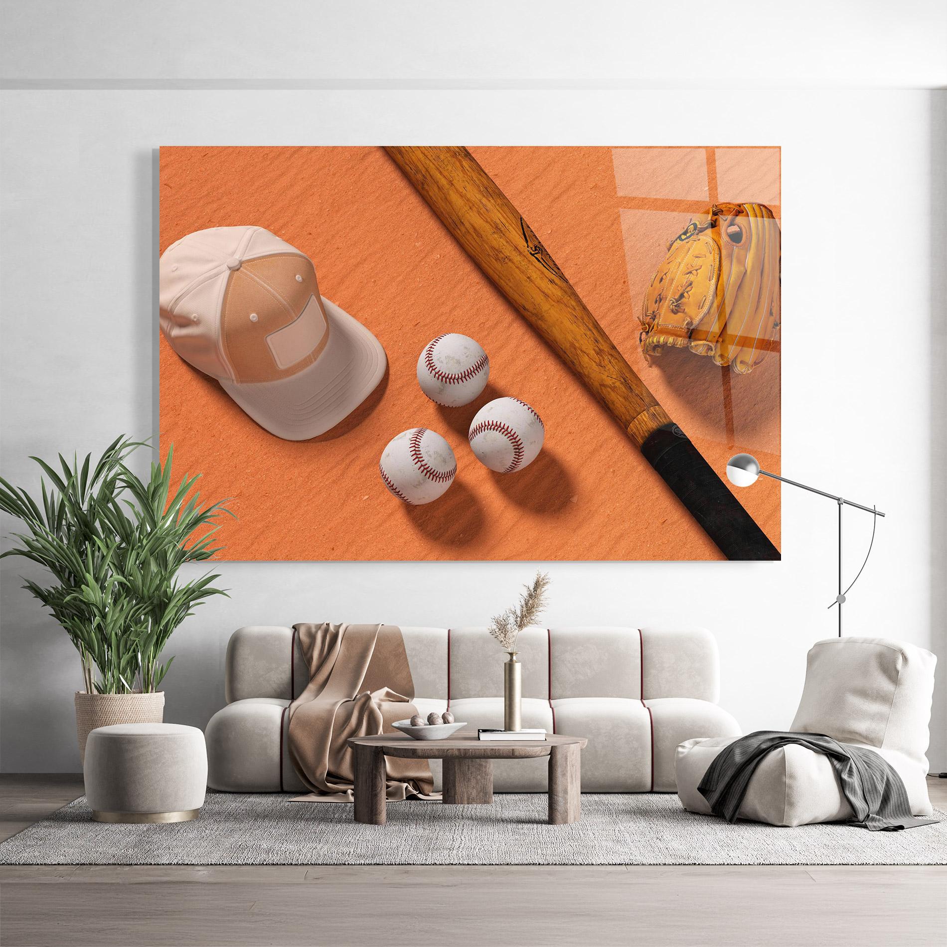 Стъклена картина Baseball Set On Orange mockup 9