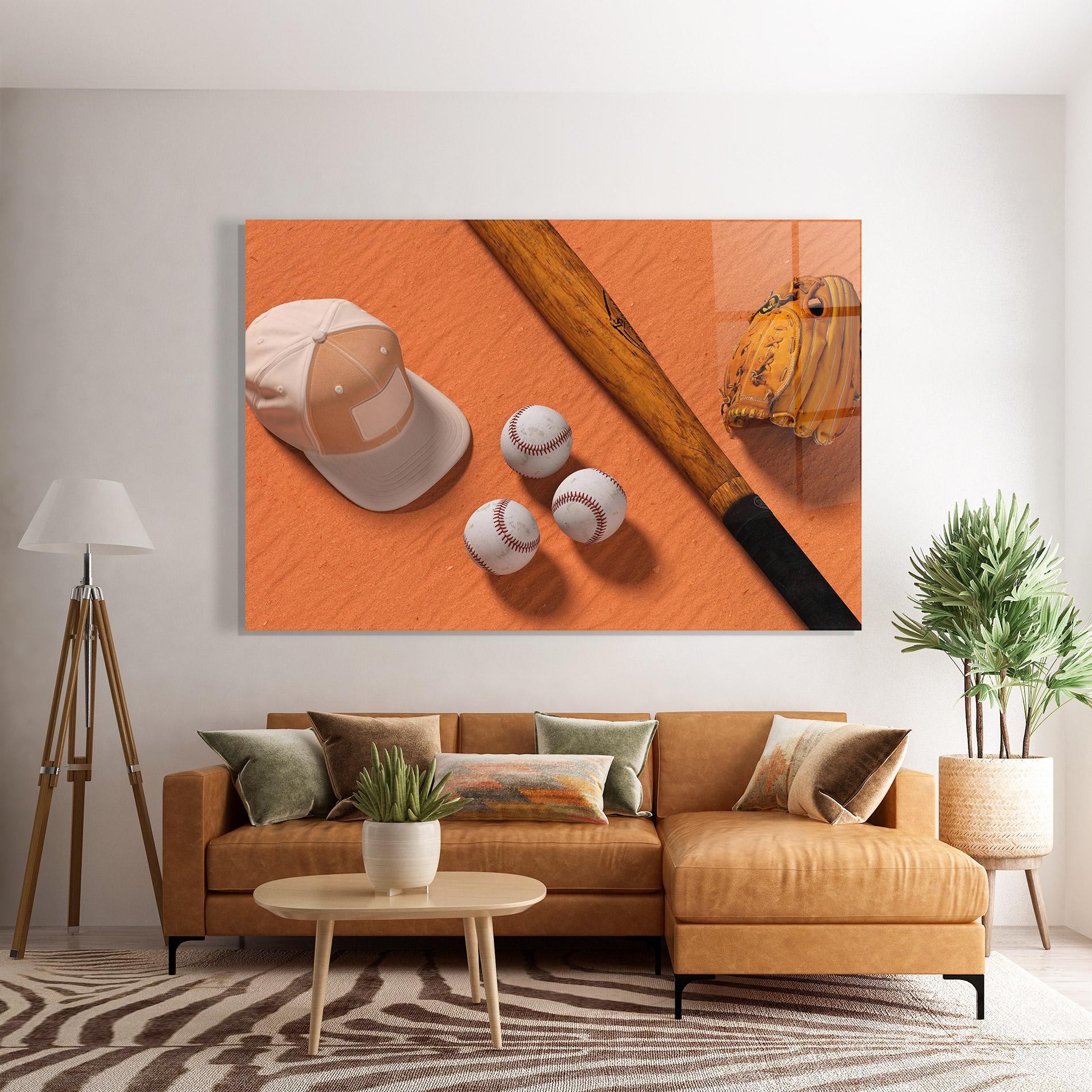 Стъклена картина Baseball Set On Orange mockup 7