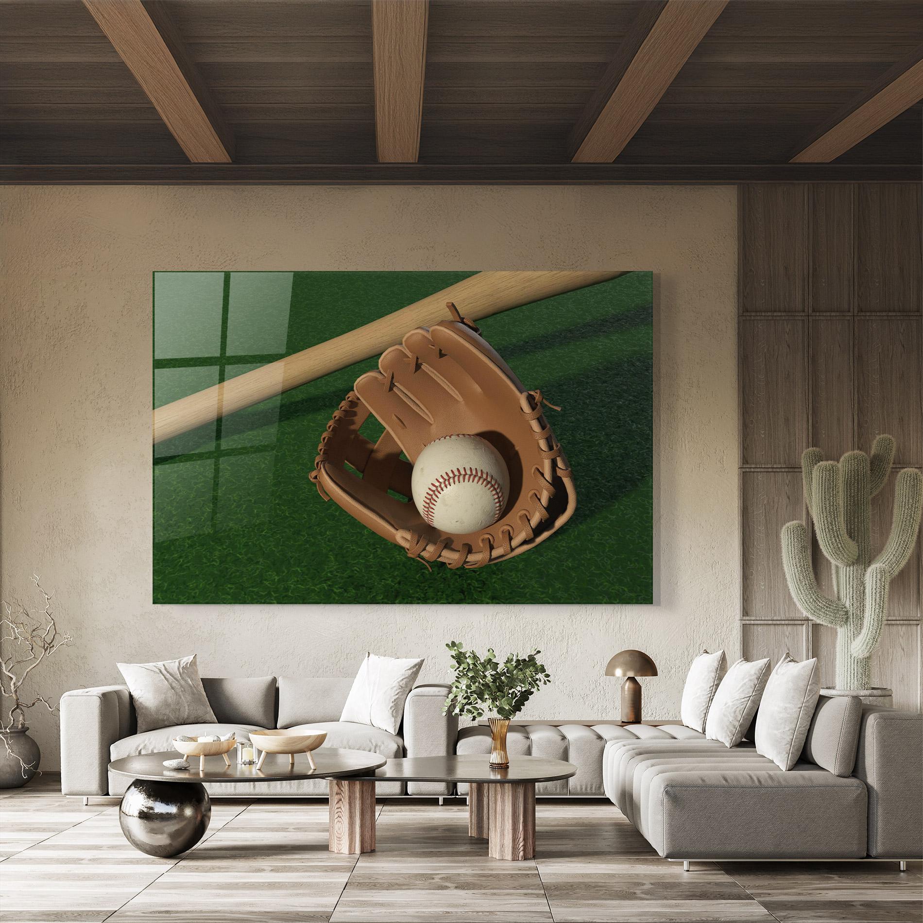 Стъклена картина Baseball Glove On Green mockup 8