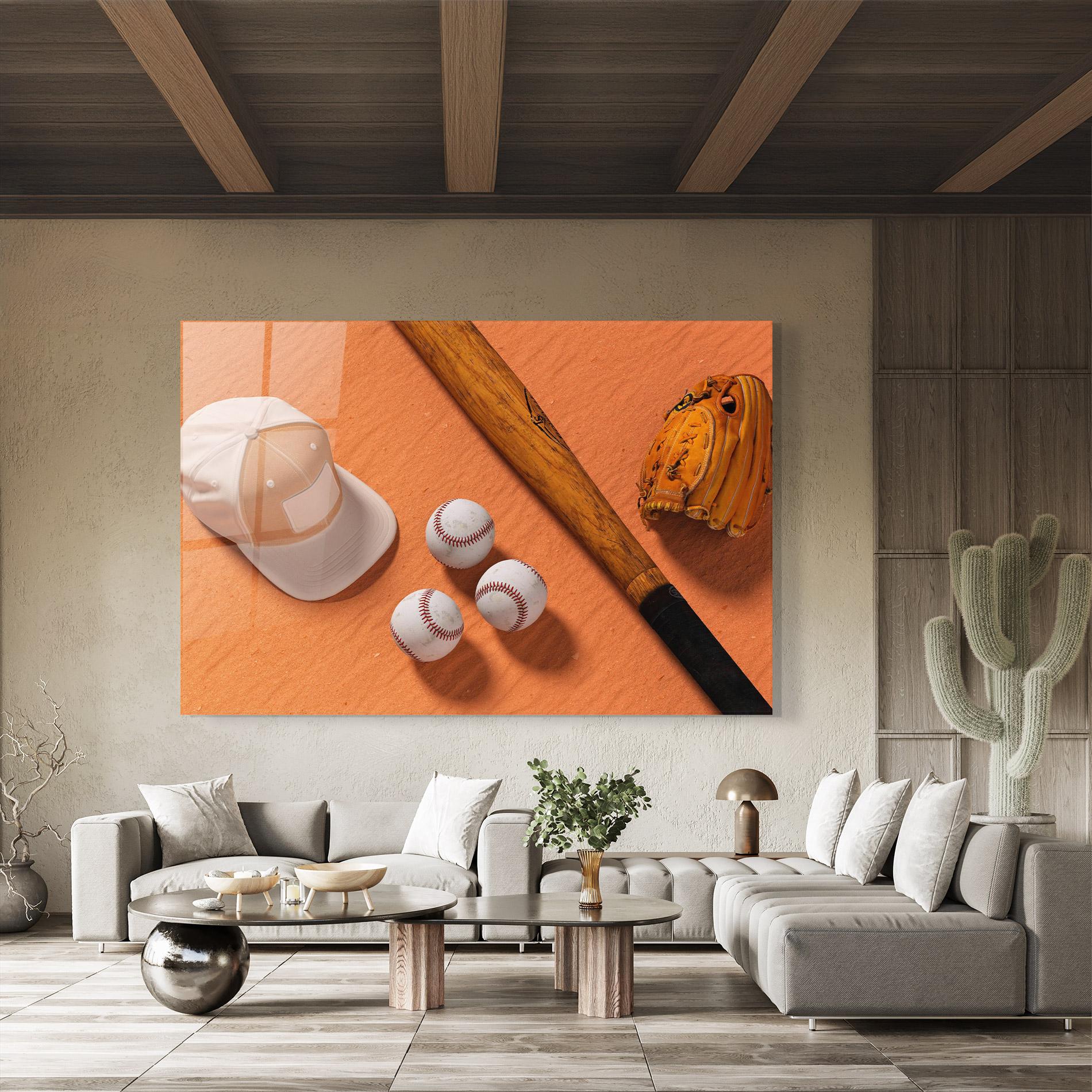 Стъклена картина Baseball Set On Orange mockup 8