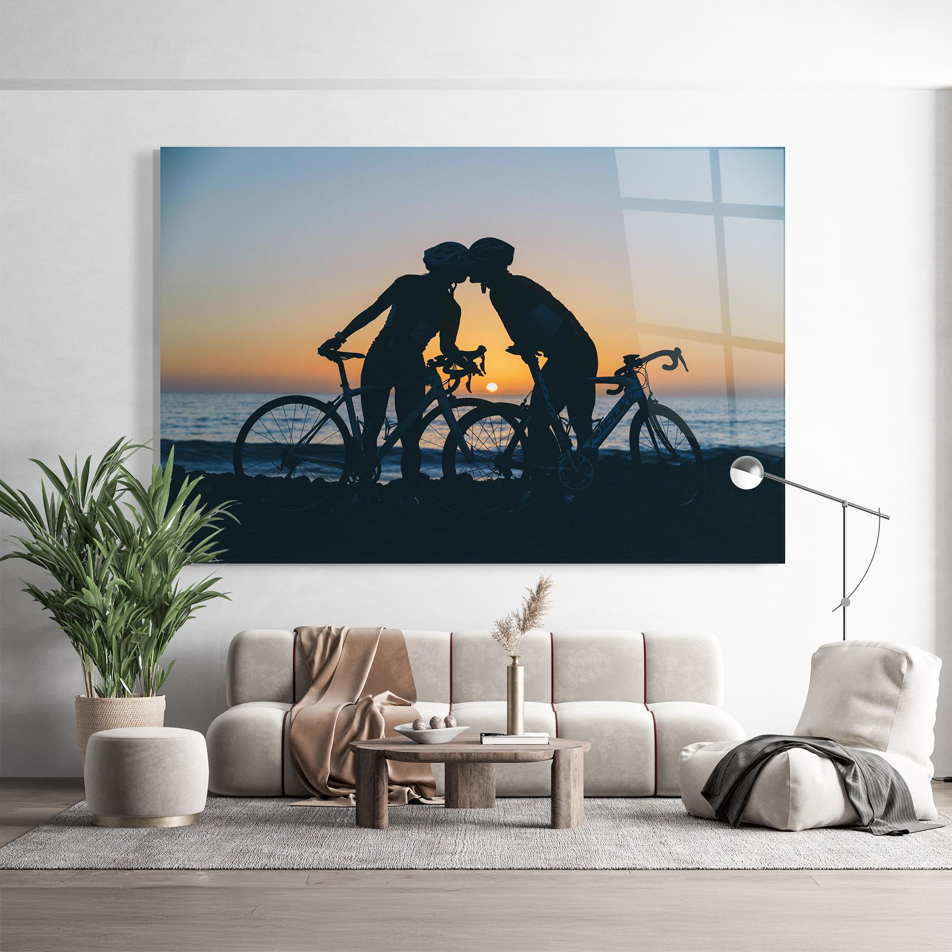 Стъклена картина Bike Couple Kissing mockup 9